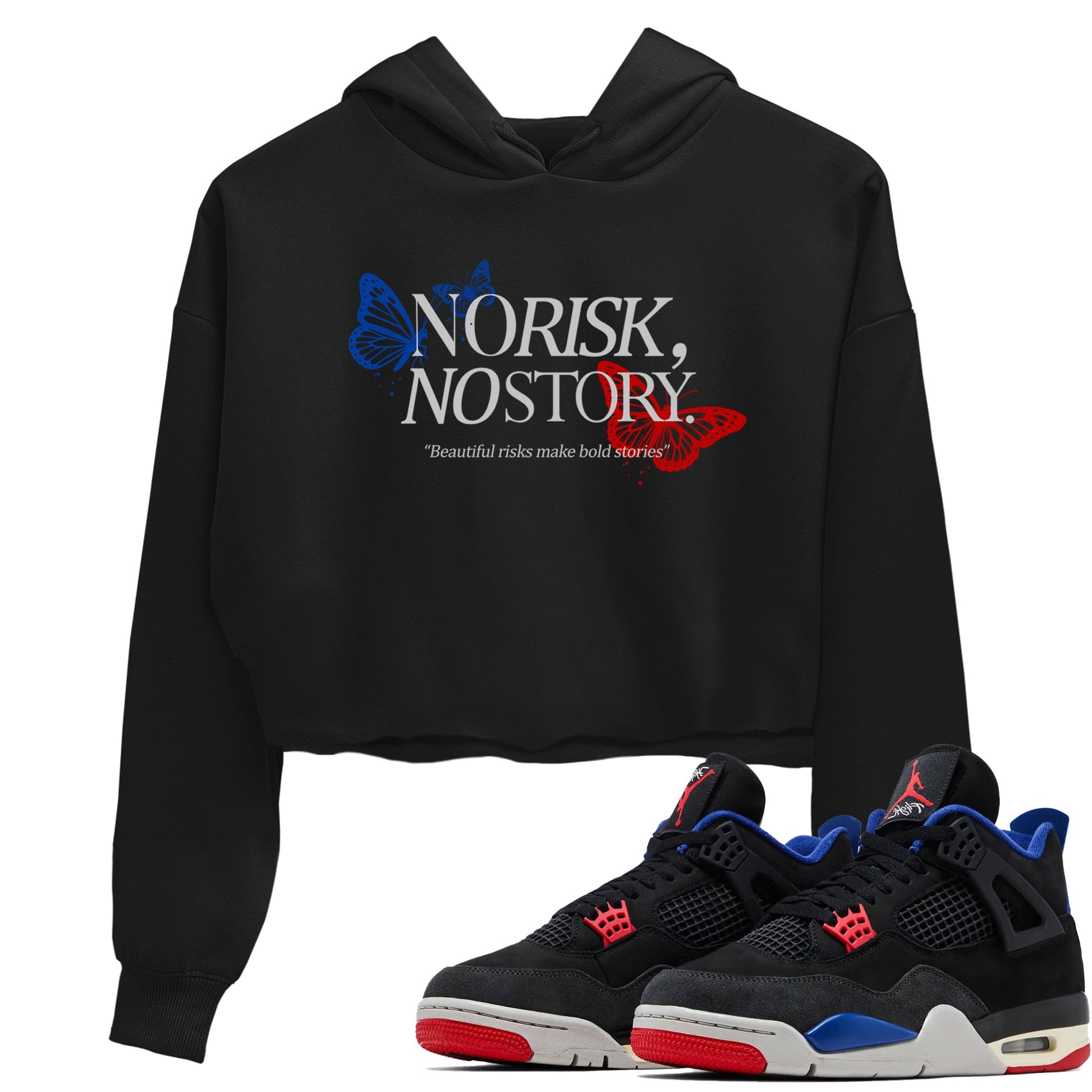 Sneaker match tees – Sneaker Tees To Match Jordan 4 Retro Rare Air Shoes – No Risk No Story Crop T-Shirt Black 1