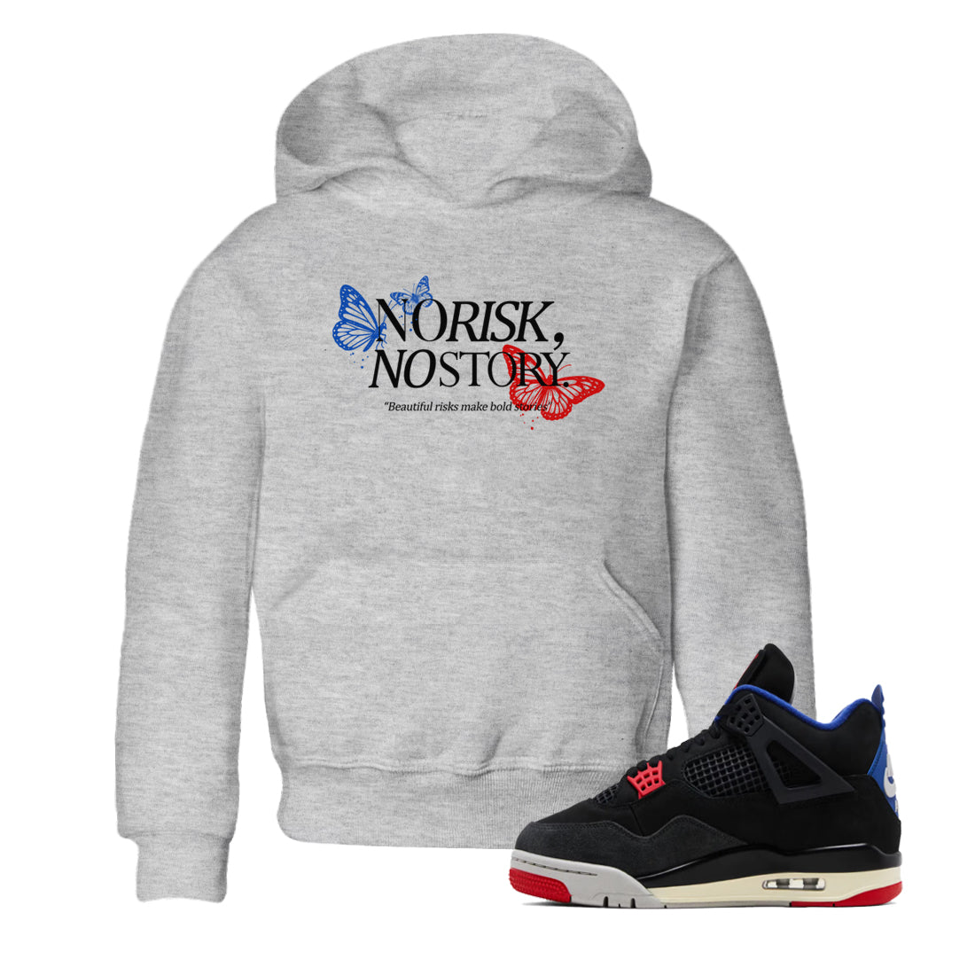 Sneaker match tees – Sneaker Tees To Match Jordan 4 Retro Rare Air Shoes – No Risk No Story Kids T-Shirt Heather Grey 1