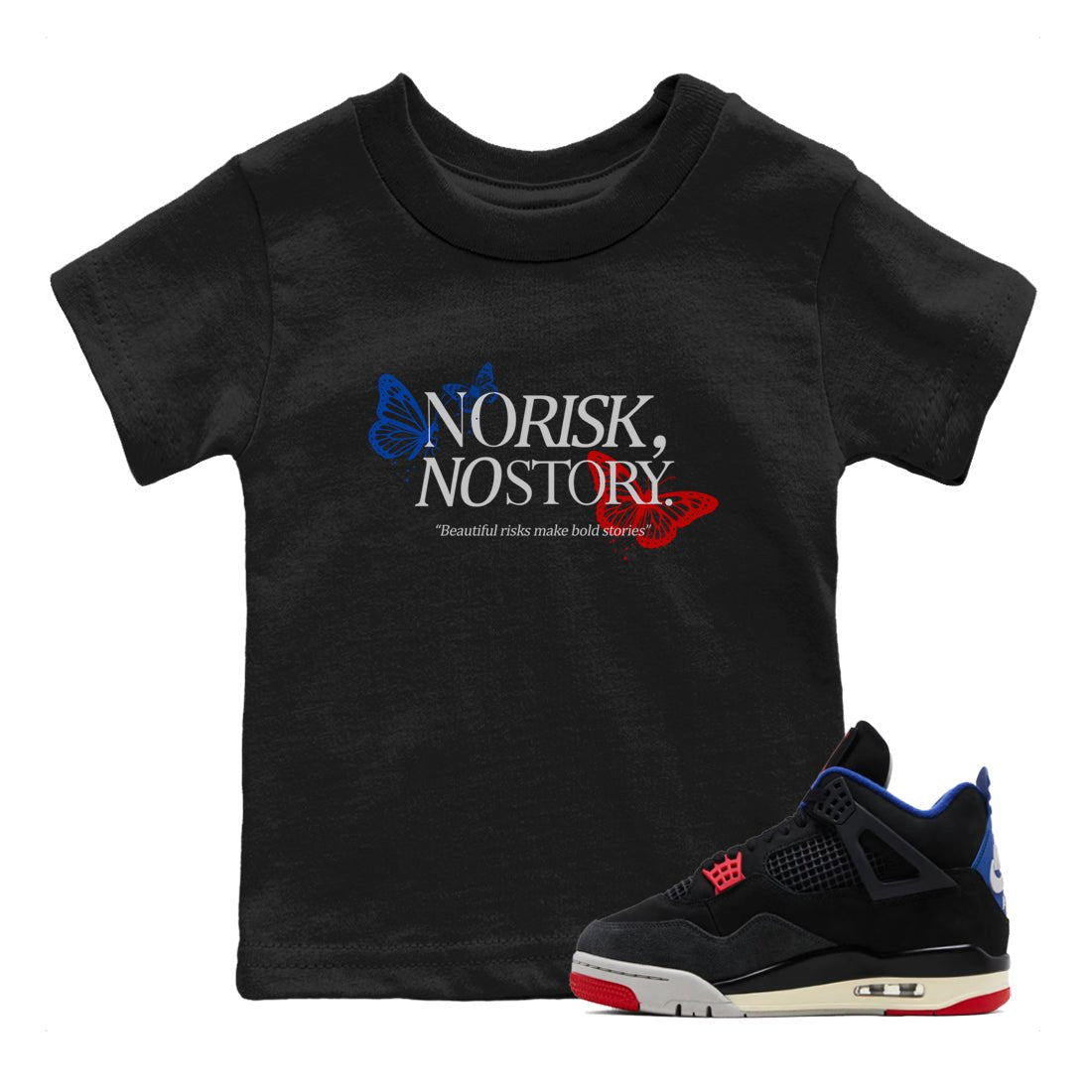 Sneaker match tees – Sneaker Tees To Match Jordan 4 Retro Rare Air Shoes – No Risk No Story Kids T-Shirt Black 1