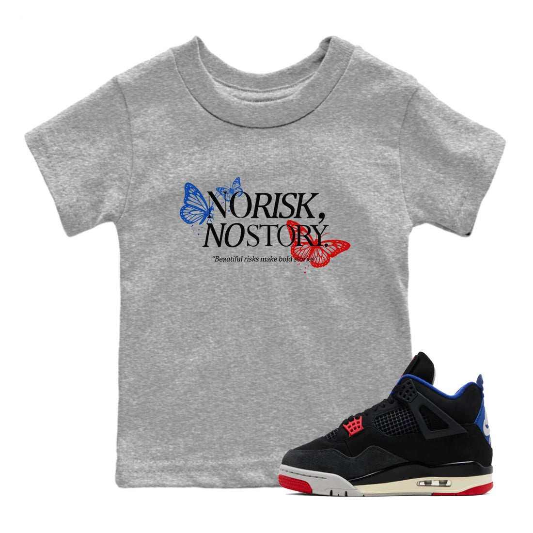 Sneaker match tees – Sneaker Tees To Match Jordan 4 Retro Rare Air Shoes – No Risk No Story Kids T-Shirt Heather Grey 1