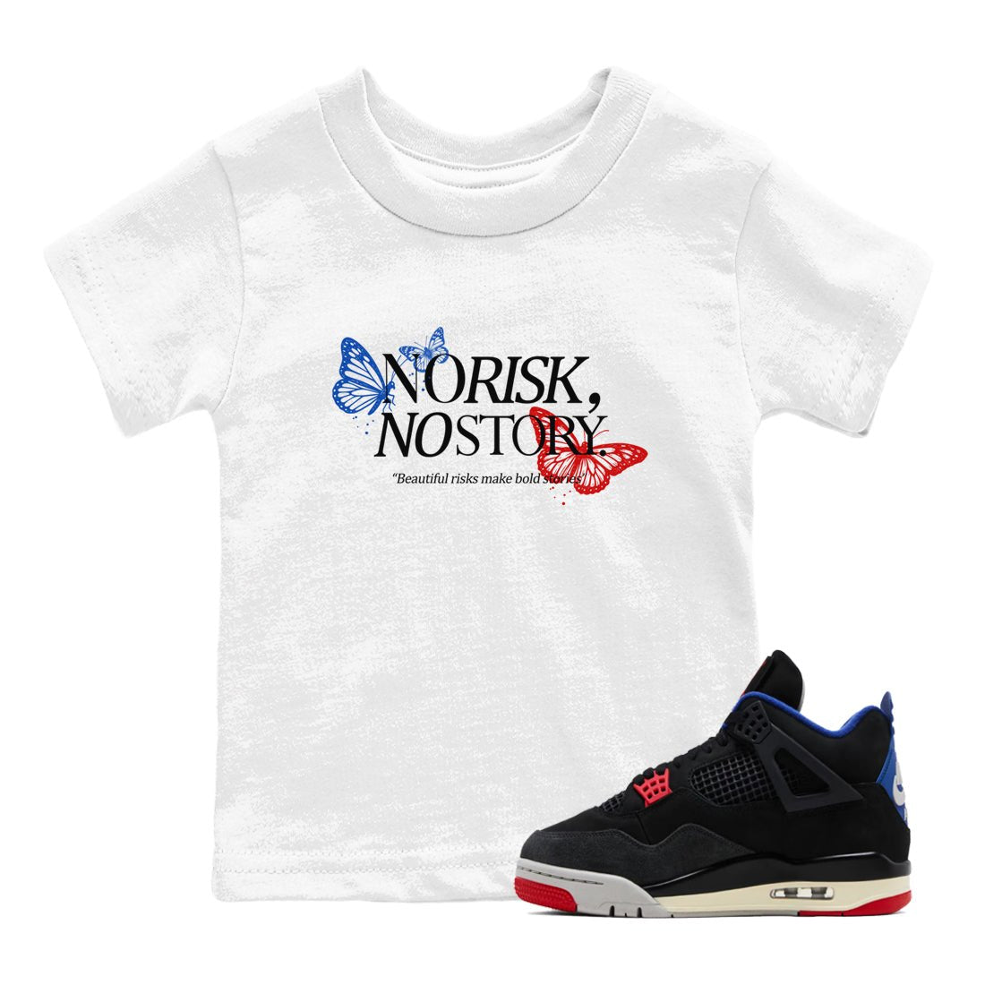 Sneaker match tees – Sneaker Tees To Match Jordan 4 Retro Rare Air Shoes – No Risk No Story Kids T-Shirt White 1