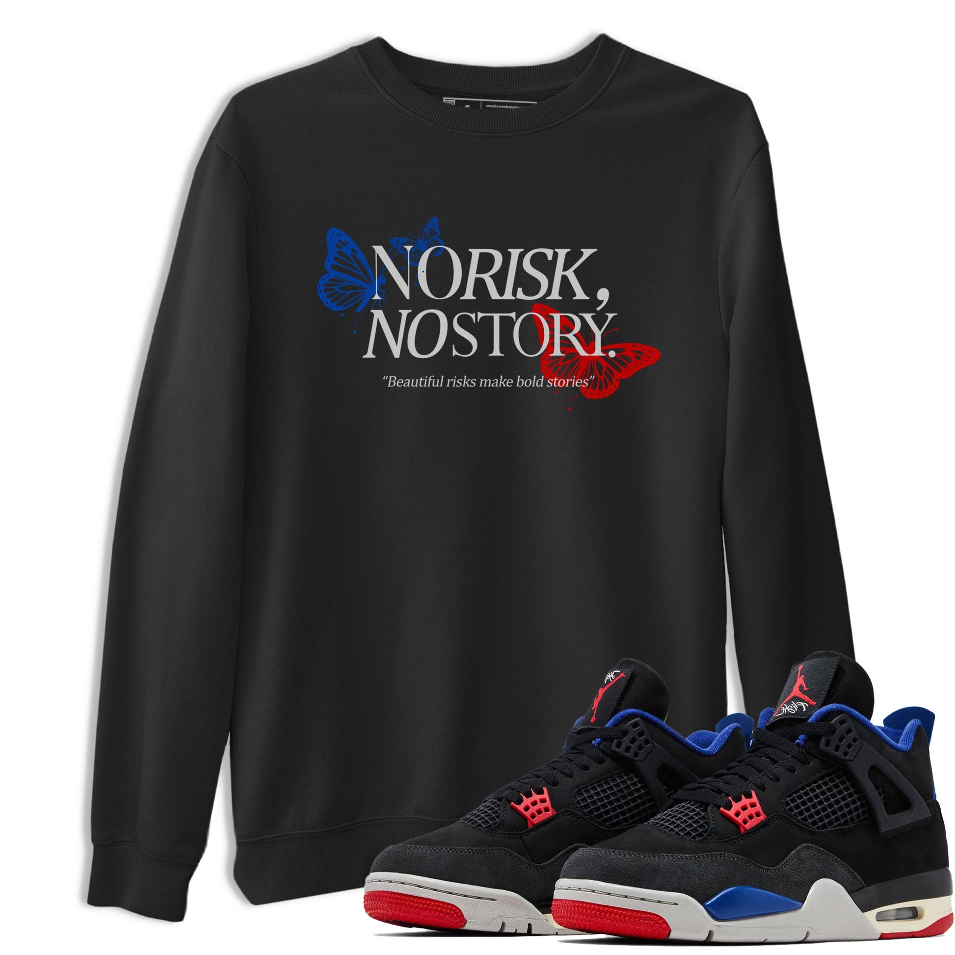 Sneaker match tees – Sneaker Tees To Match Jordan 4 Retro Rare Air Shoes – No Risk No Story Tee Black 1