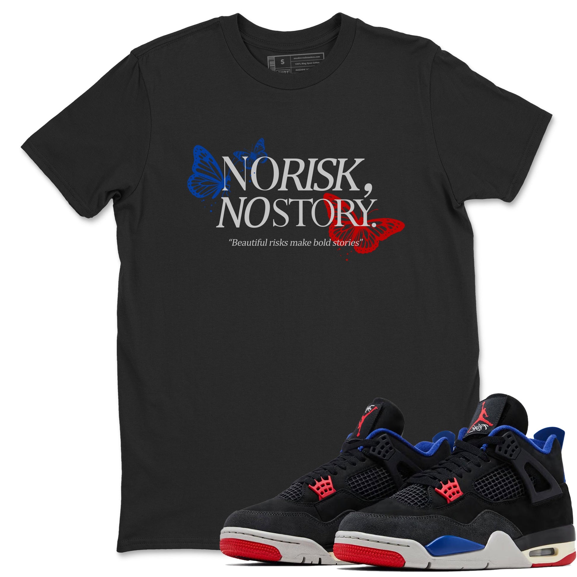 Sneaker match tees – Sneaker Tees To Match Jordan 4 Retro Rare Air Shoes – No Risk No Story Tee Black 1
