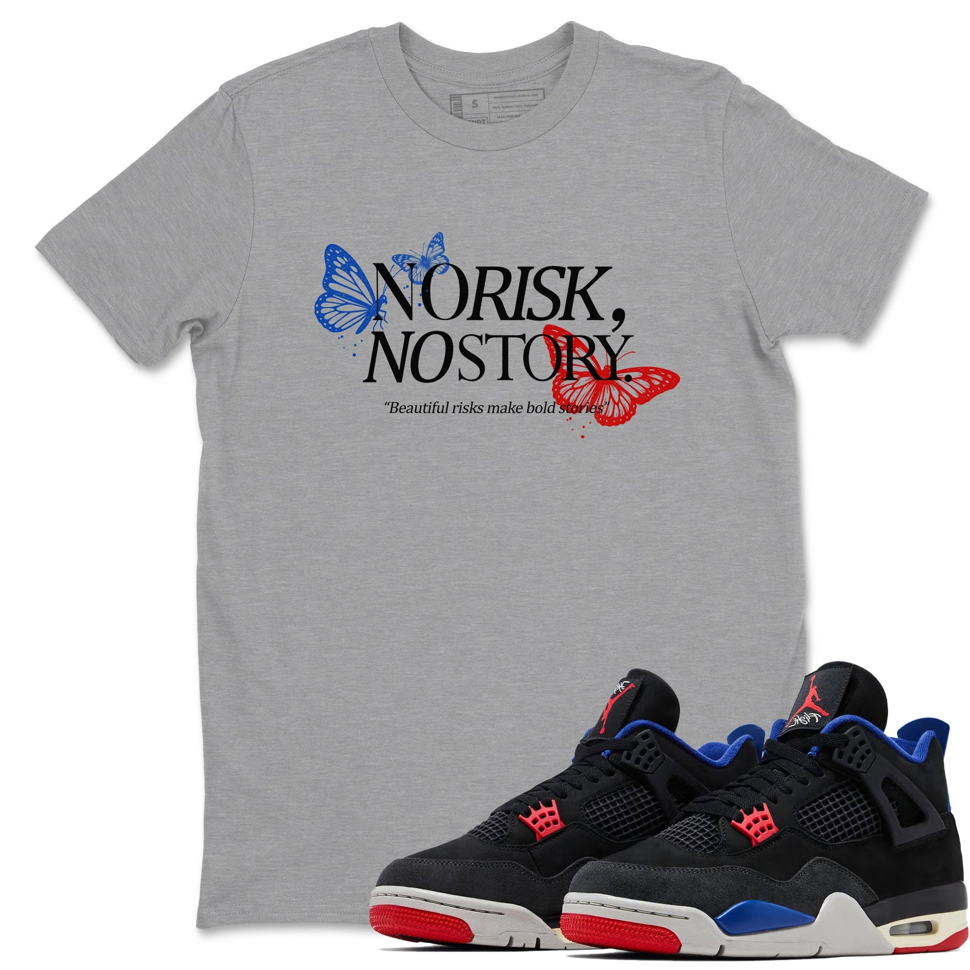 Sneaker match tees – Sneaker Tees To Match Jordan 4 Retro Rare Air Shoes – No Risk No Story Tee Heather Grey 1