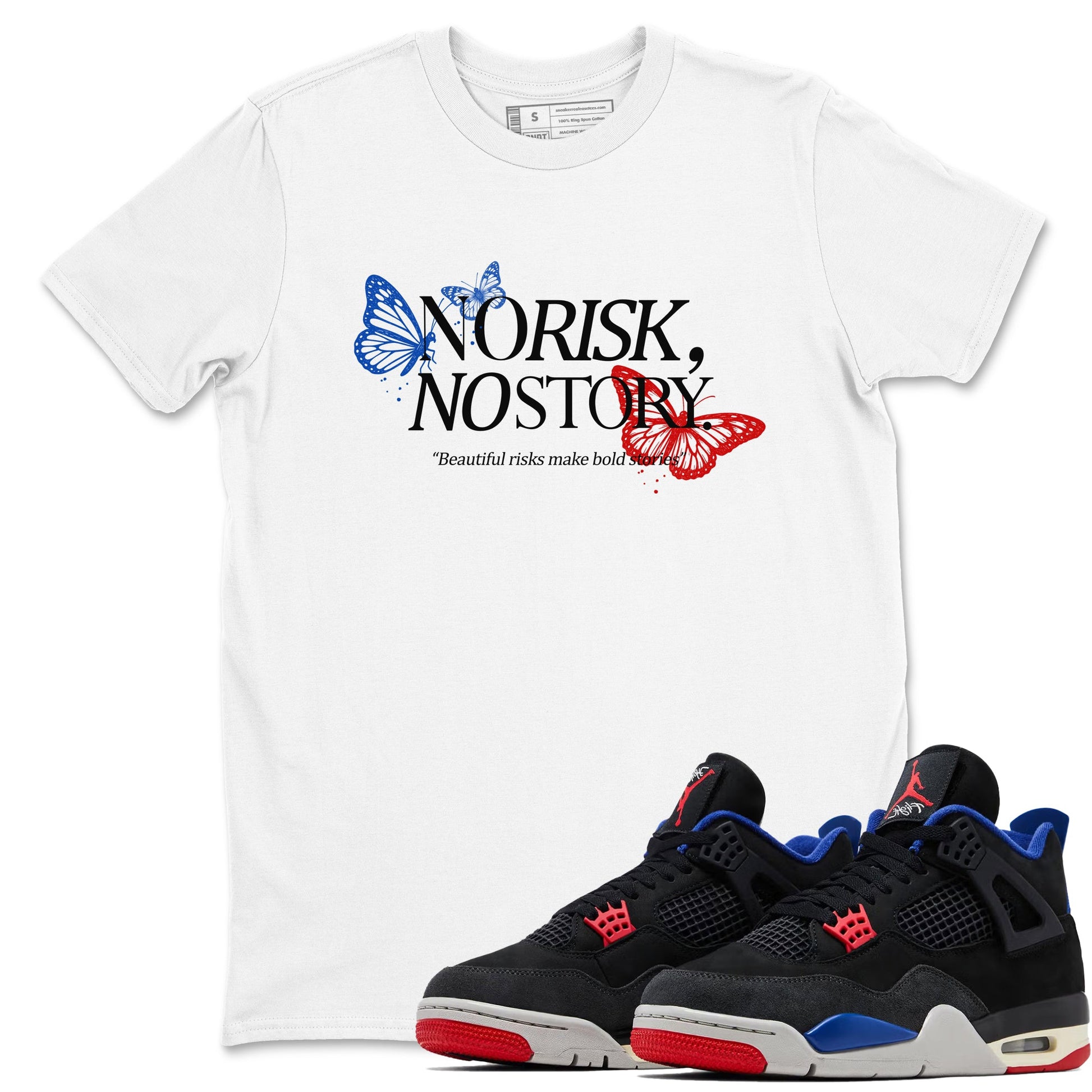 Sneaker match tees – Sneaker Tees To Match Jordan 4 Retro Rare Air Shoes – No Risk No Story Tee White 1