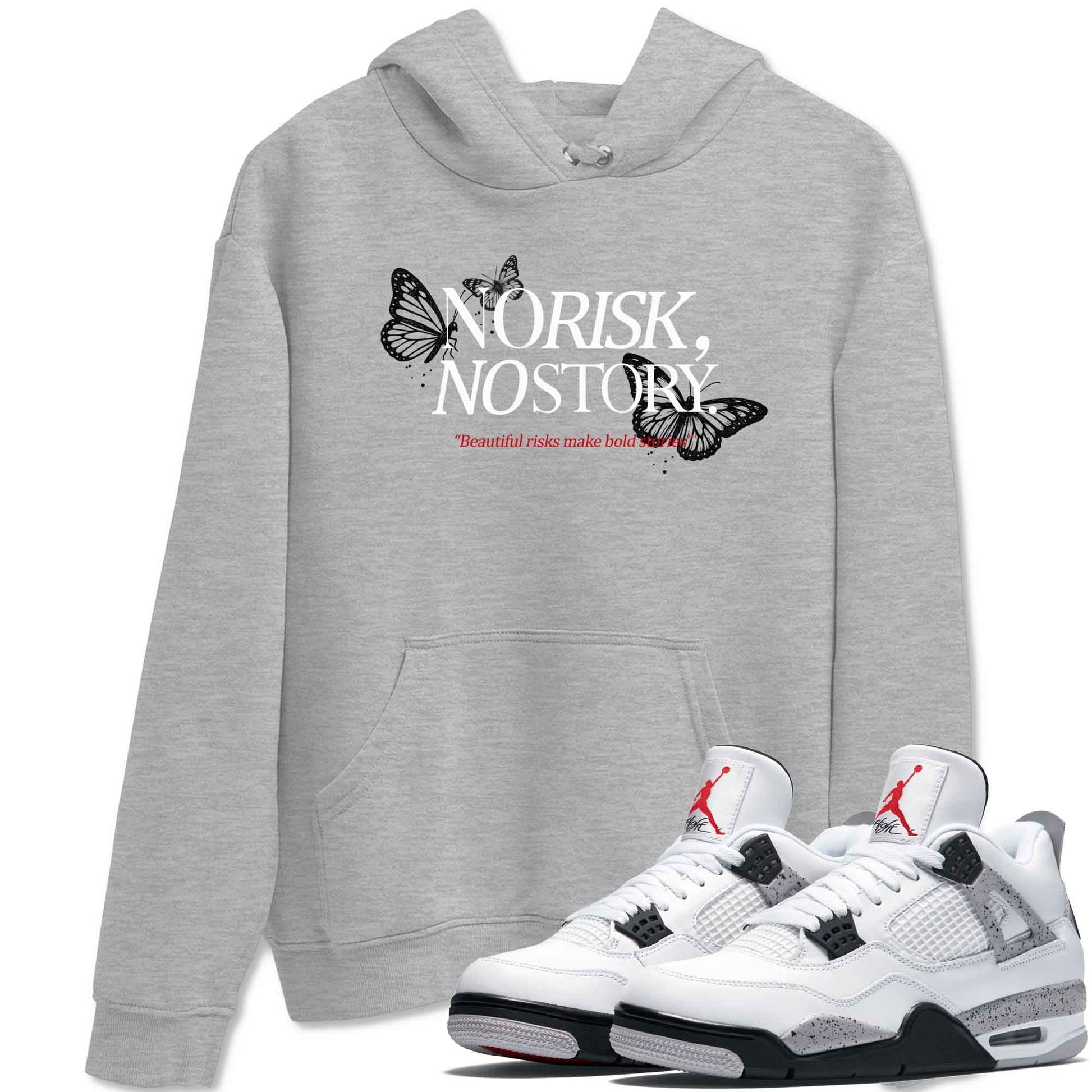 No Risk No Story sneaker match t-shirt styled to complete your fit with the Air Jordan 4 White Cement sneakers, shown in Heather Grey 1.