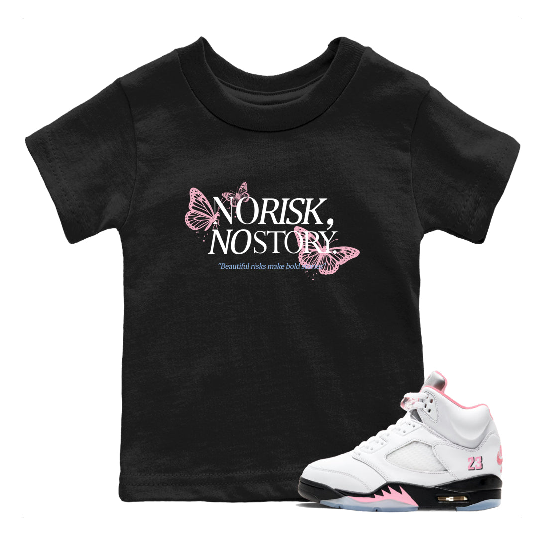 Sneaker match tees – Sneaker Tees To Match Air Jordan 5 35th Anniversary Shoes – No Risk No Story Kids T-Shirt Black 1