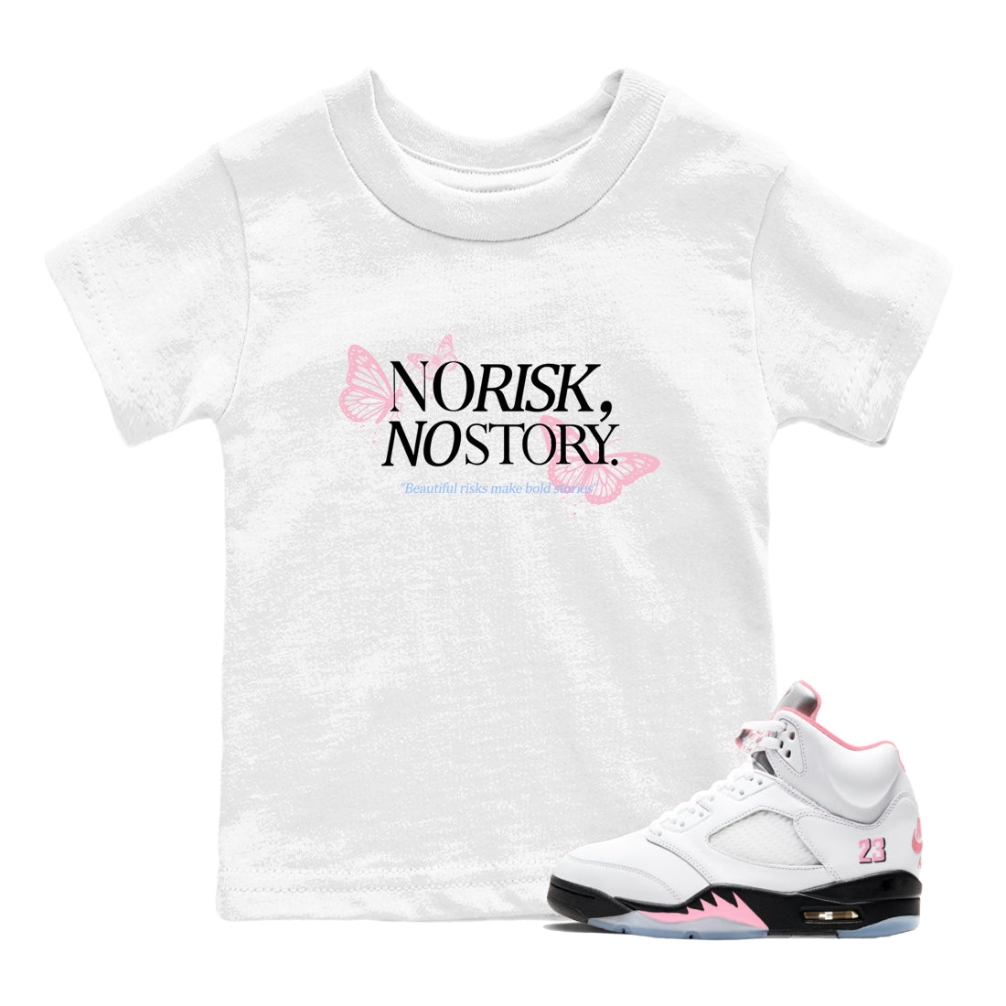 Sneaker match tees – Sneaker Tees To Match Air Jordan 5 35th Anniversary Shoes – No Risk No Story Kids T-Shirt White 1