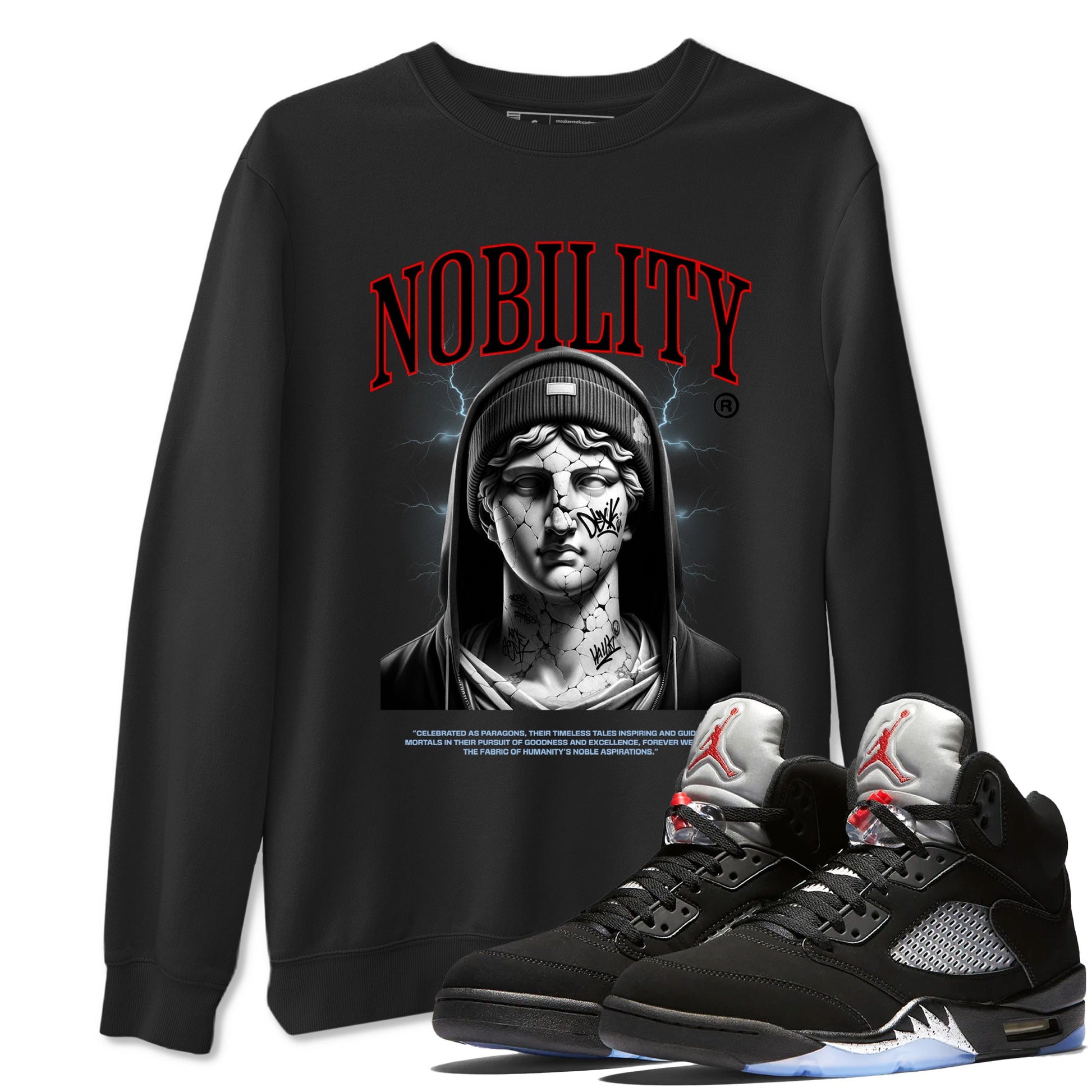 5s Black Metallic Reimagined shirts to match jordans Nobility best t shirts to wear with jordans AJ5 Retro OG Reimagined match shoes to clothes SNRT Sneaker Tees unisex cotton Black 1 shirts