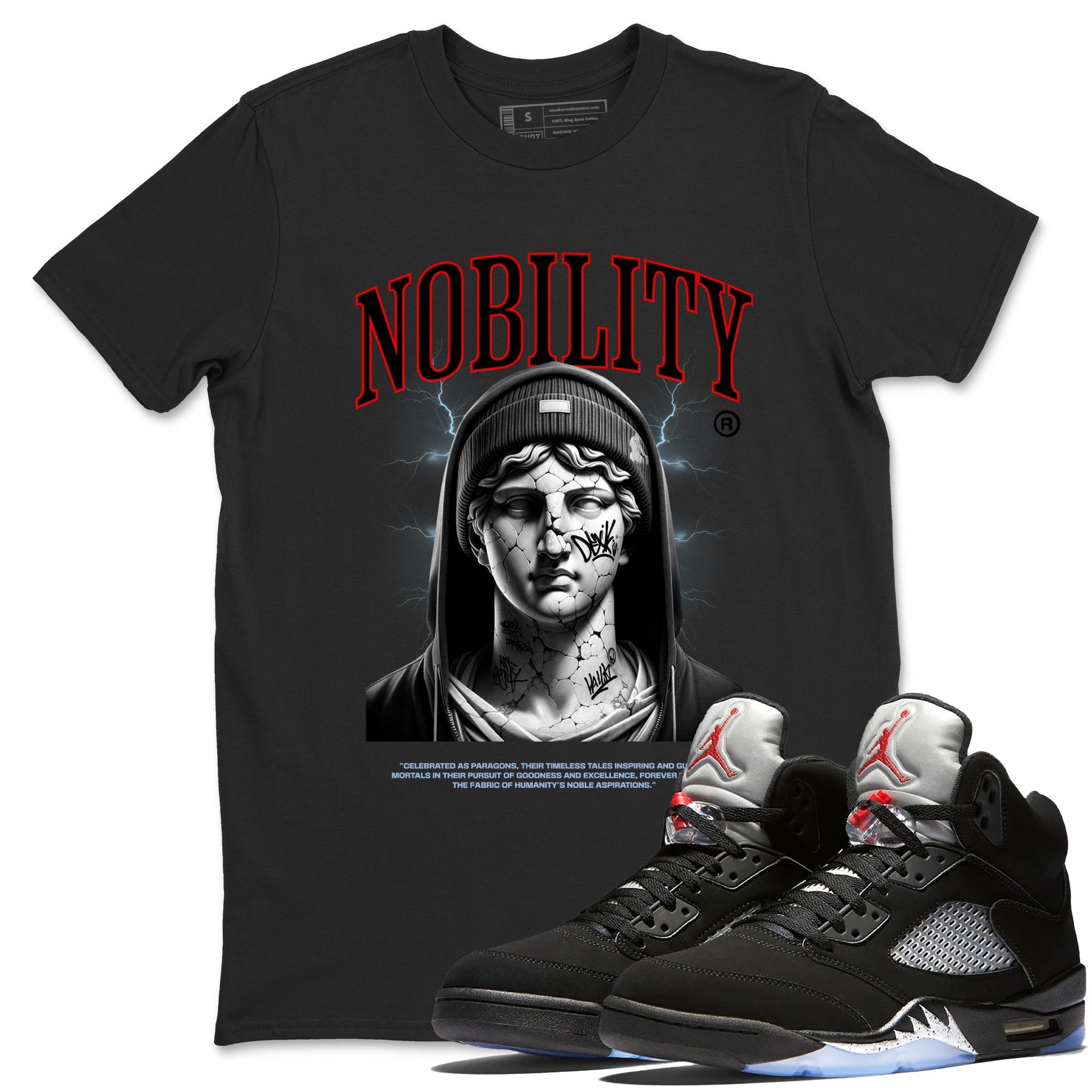 5s Black Metallic Reimagined shirts to match jordans Nobility best t shirts to wear with jordans AJ5 Retro OG Reimagined match shoes to clothes SNRT Sneaker Tees unisex cotton Black 1 shirts