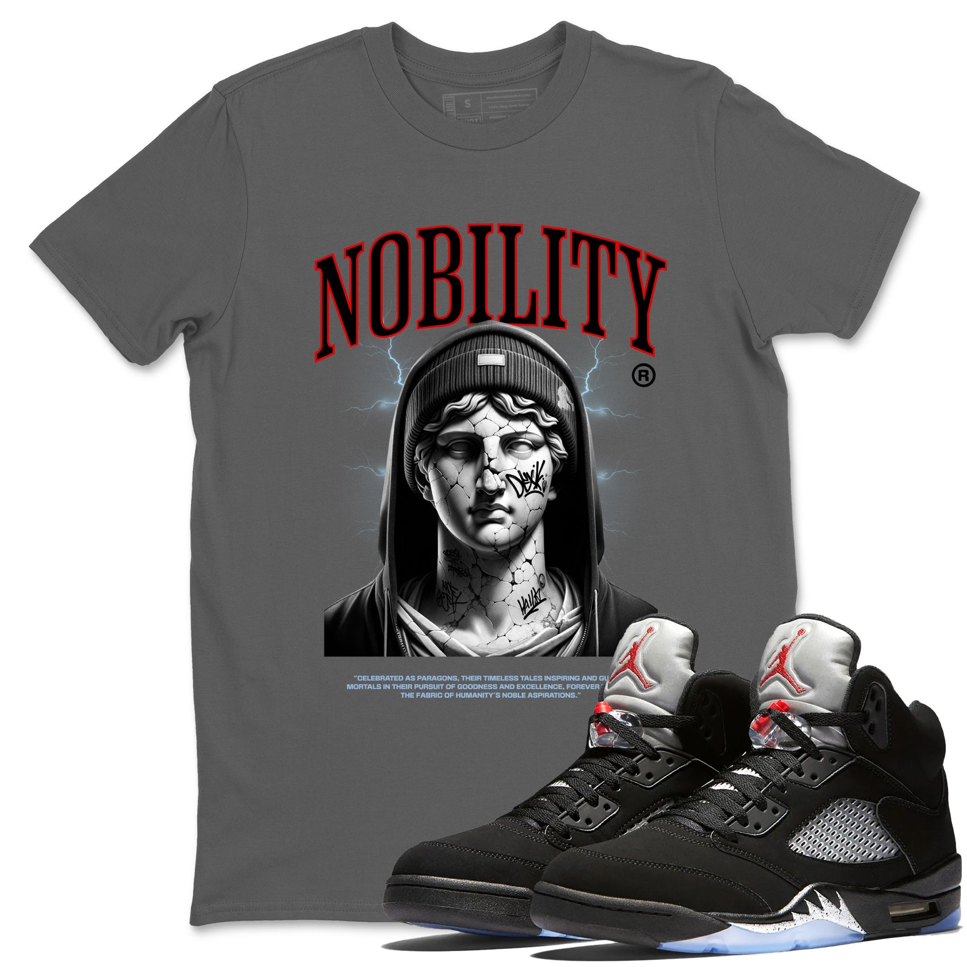 5s Black Metallic Reimagined shirts to match jordans Nobility best t shirts to wear with jordans AJ5 Retro OG Reimagined match shoes to clothes SNRT Sneaker Tees unisex cotton Cool Grey 1 shirts