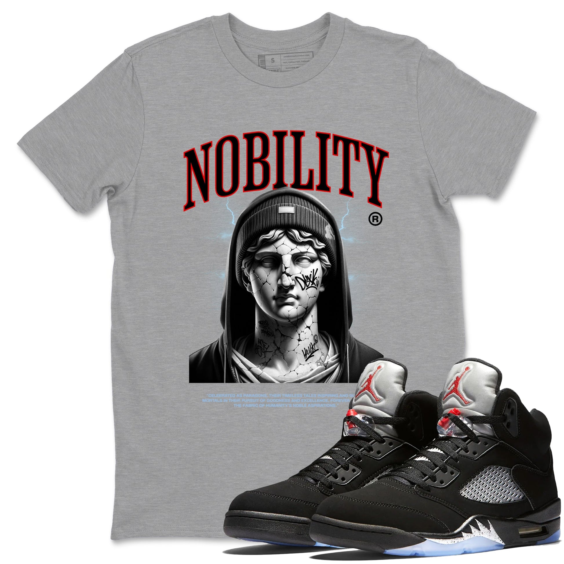 5s Black Metallic Reimagined shirts to match jordans Nobility best t shirts to wear with jordans AJ5 Retro OG Reimagined match shoes to clothes SNRT Sneaker Tees unisex cotton Heather Grey 1 shirts
