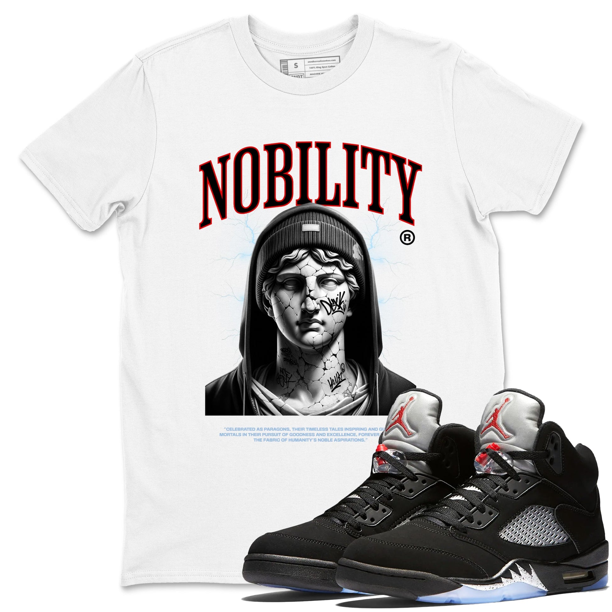 5s Black Metallic Reimagined shirts to match jordans Nobility best t shirts to wear with jordans AJ5 Retro OG Reimagined match shoes to clothes SNRT Sneaker Tees unisex cotton White 1 shirts