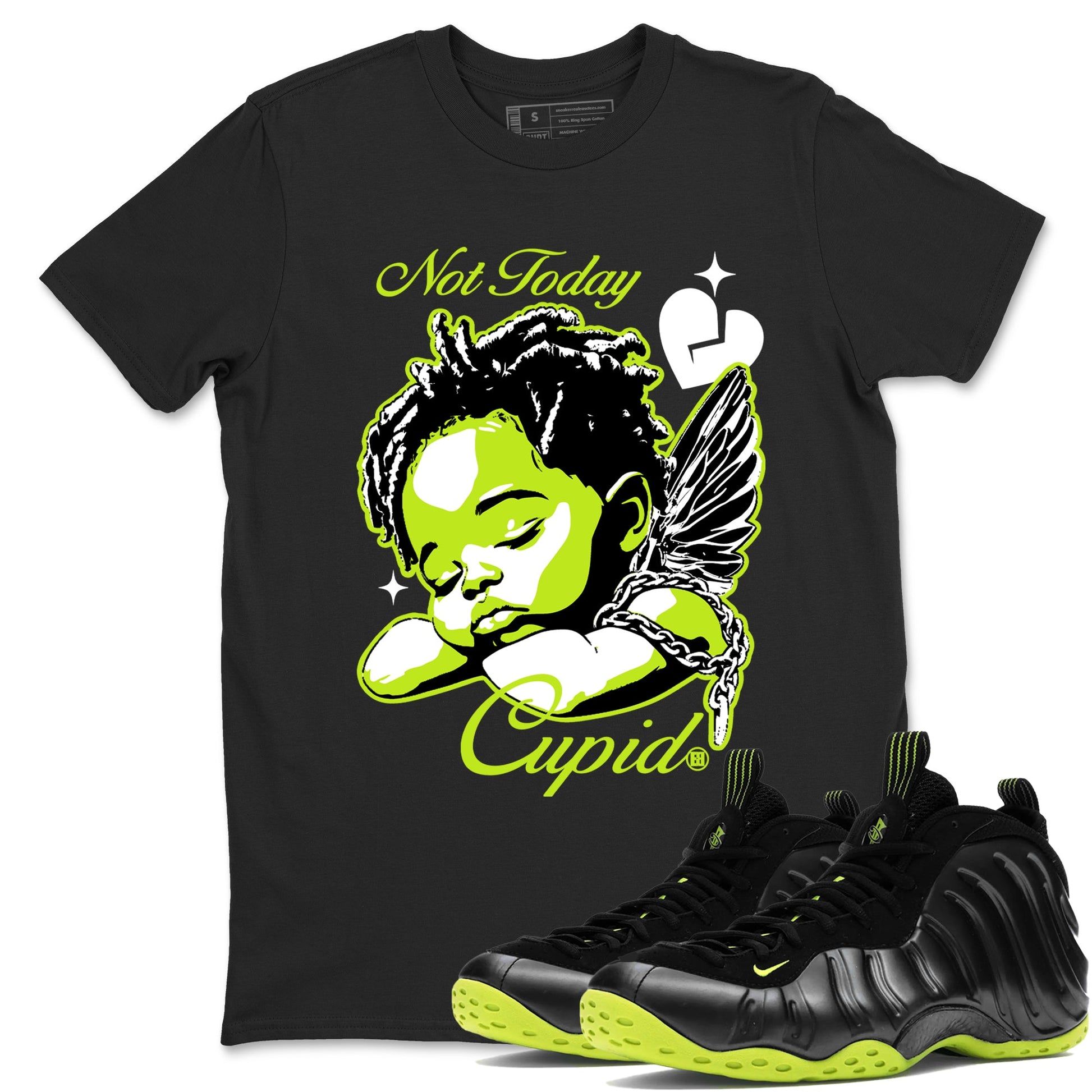 Foams One Black Volt shirts to match jordans Not Today Cupid sneaker match tees Air Foamposite One Black and Volt match shoes to clothes SNRT Sneaker Tees unisex cotton Black 1 shirts