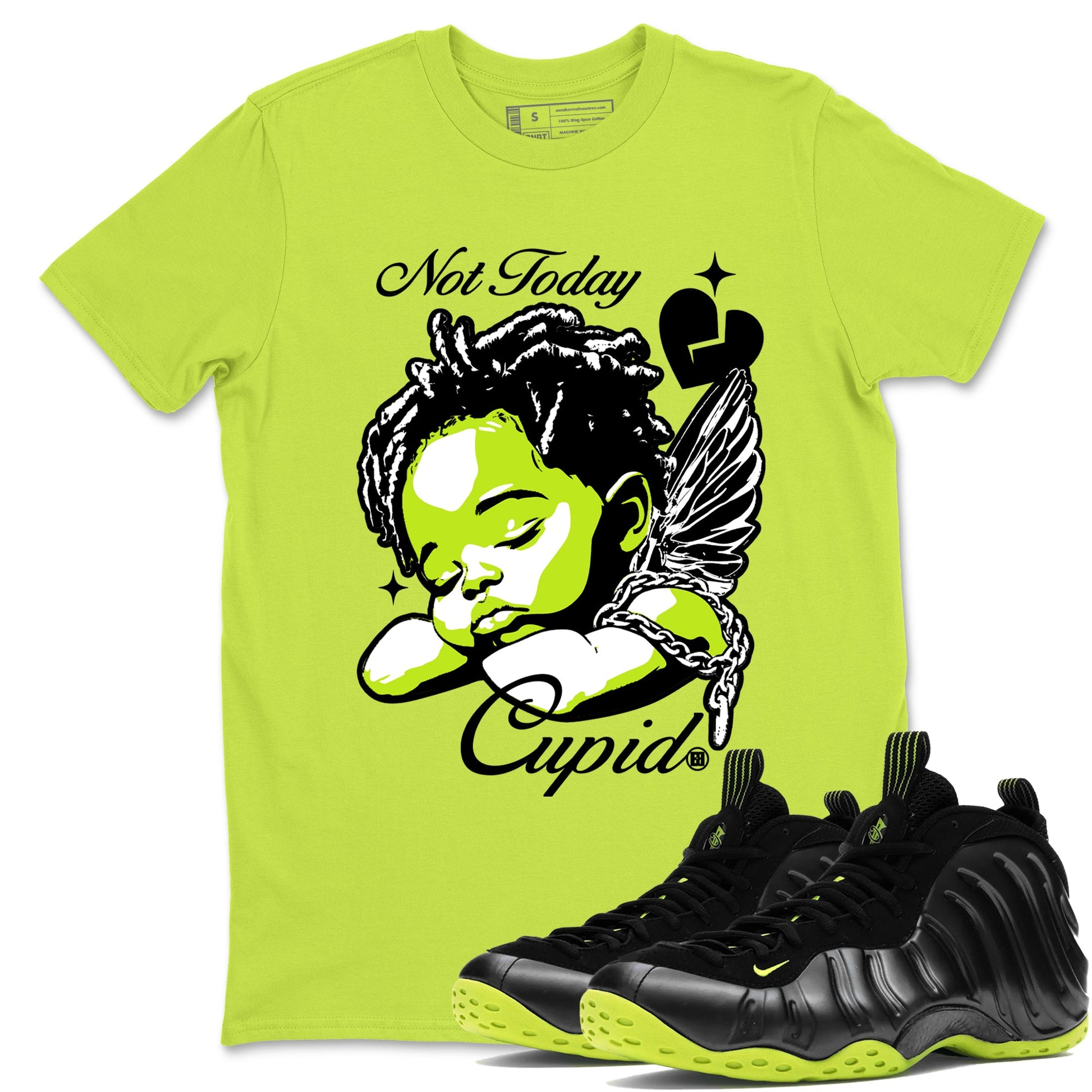 Foams One Black Volt shirts to match jordans Not Today Cupid sneaker match tees Air Foamposite One Black and Volt match shoes to clothes SNRT Sneaker Tees unisex cotton Safety Green 1 shirts
