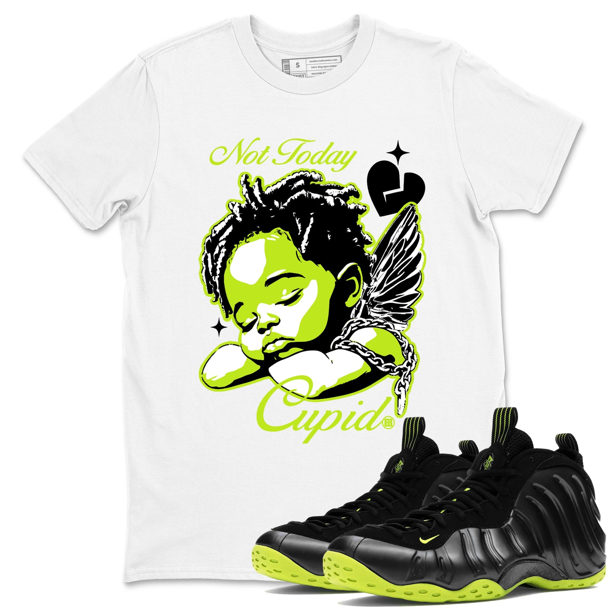 Foams One Black Volt shirts to match jordans Not Today Cupid sneaker match tees Air Foamposite One Black and Volt match shoes to clothes SNRT Sneaker Tees unisex cotton White 1 shirts