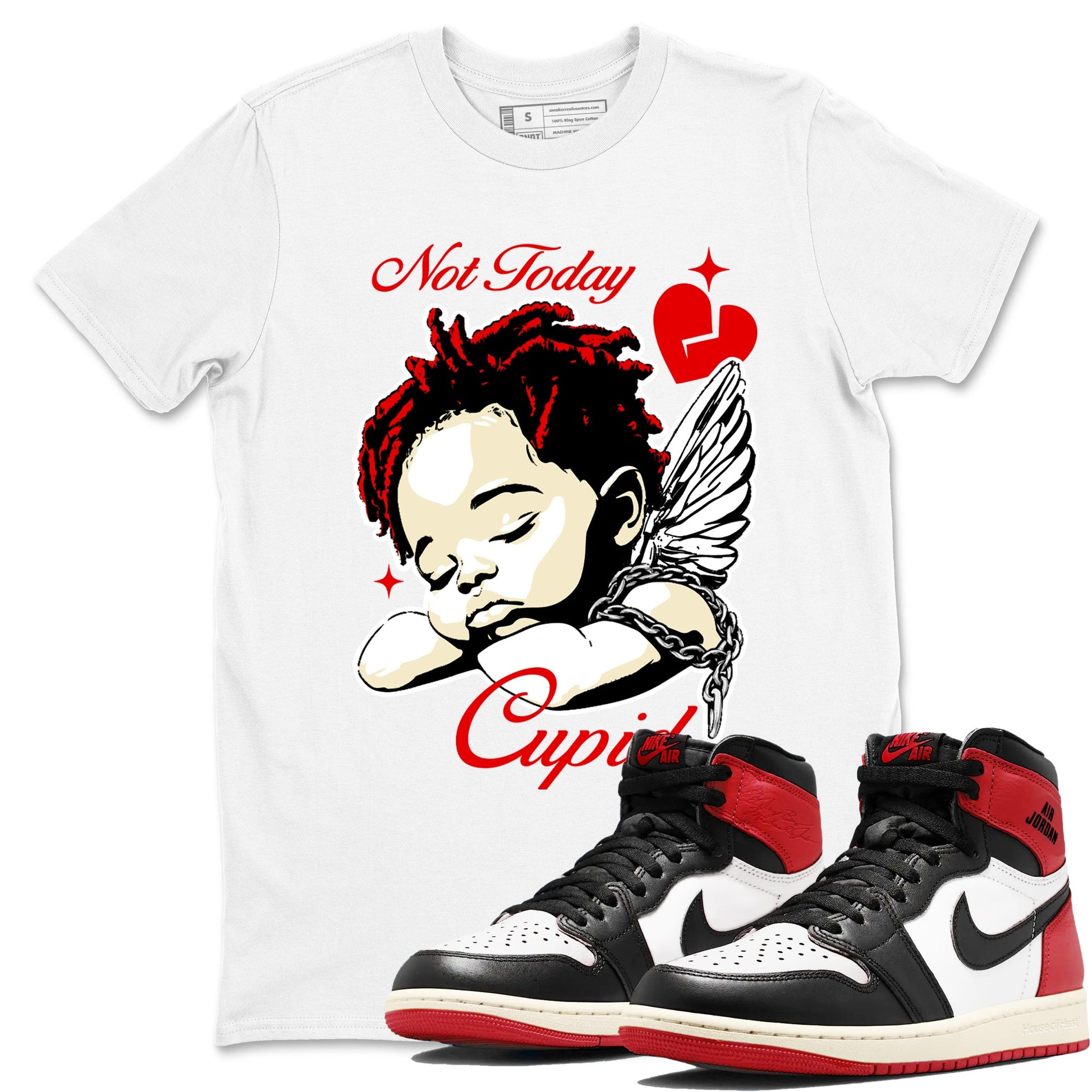 1s Black Toe Reimagined shirts to match jordans Not Today Cupid sneaker match tees Air Jordan 1 Black Toe Reimagined best t shirts to wear with jordans SNRT Sneaker Tees unisex cotton White 1 shirts