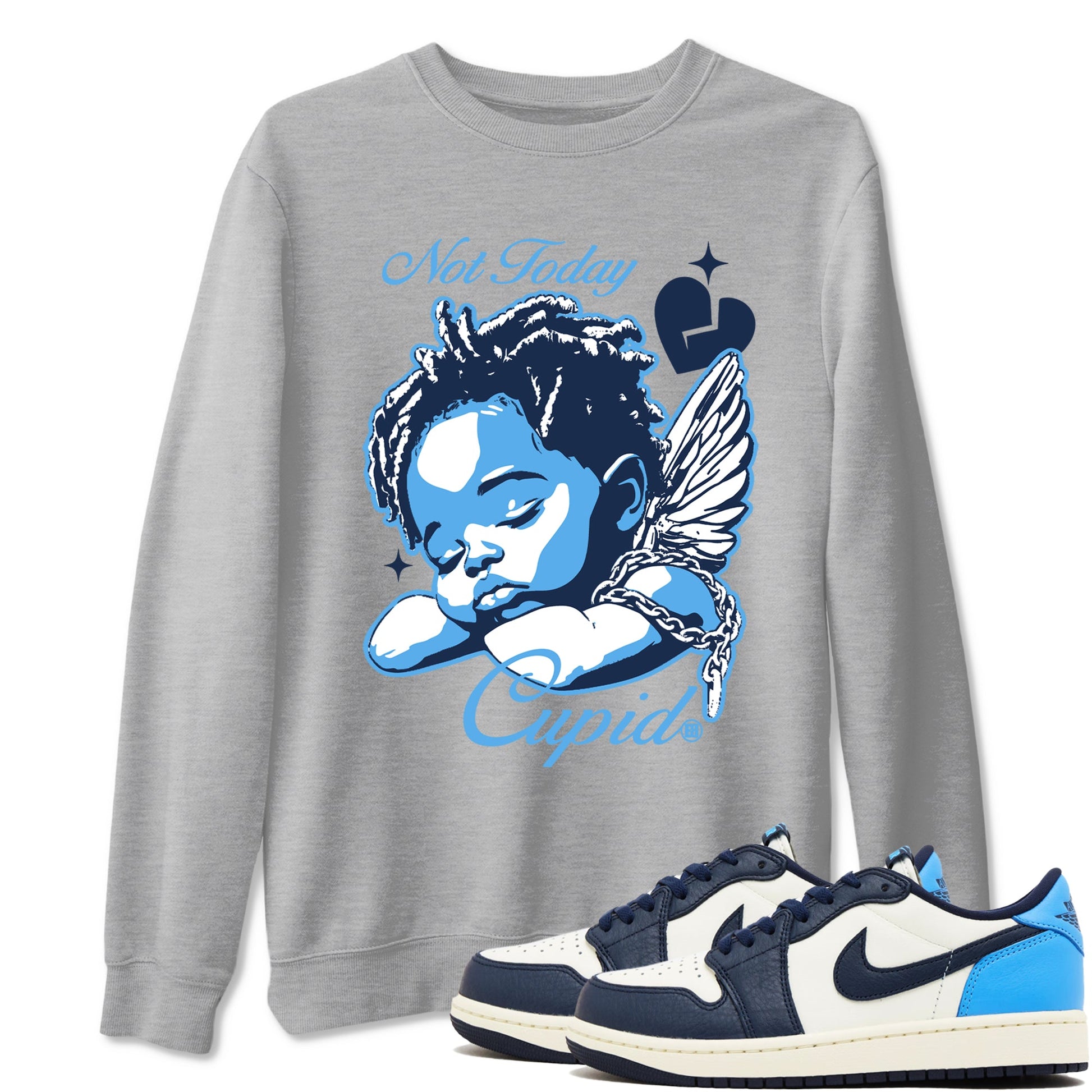 1s Obsidian shirts to match jordans Not Today Cupid shirts to match Jordans AJ1 Retro Low OG Obsidian match shoes to clothes SNRT Sneaker Tees unisex cotton Heather Grey 1 shirts