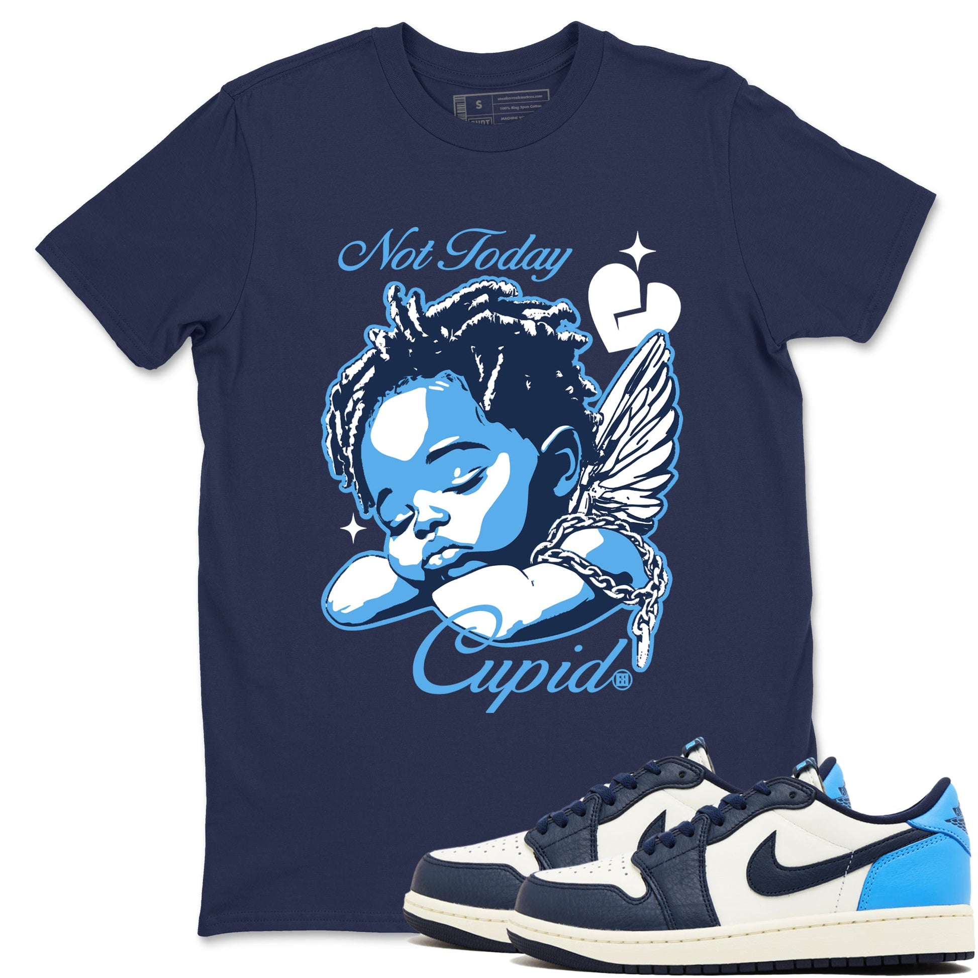1s Obsidian shirts to match jordans Not Today Cupid shirts to match Jordans AJ1 Retro Low OG Obsidian match shoes to clothes SNRT Sneaker Tees unisex cotton Navy 1 shirts