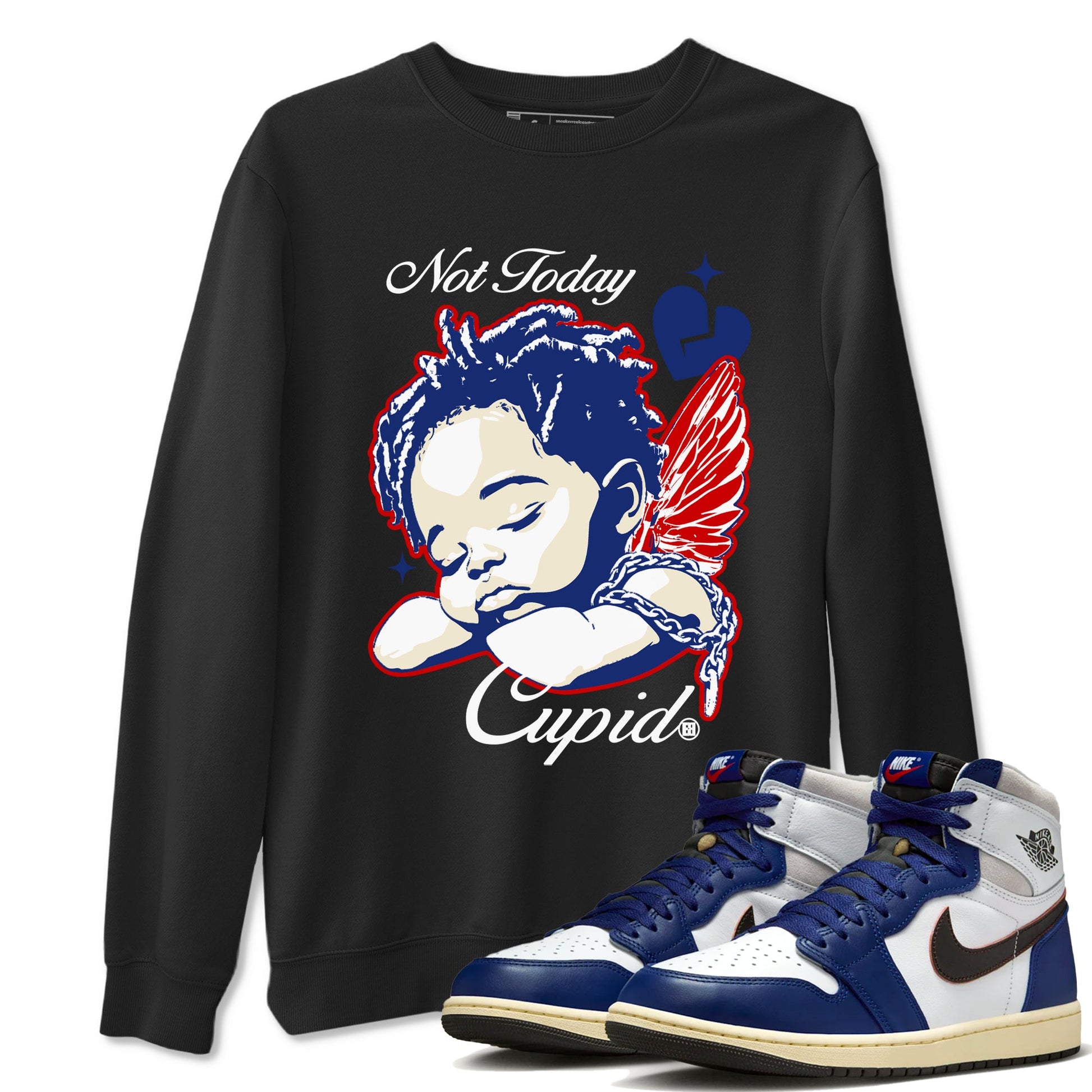 1s Rare Air shirts to match jordans Not Today Cupid sneaker match tees Air Jordan 1 High OG Rare Air Deep Royal Blue match shoes to clothes SNRT Sneaker Tees unisex cotton Black 1 shirts