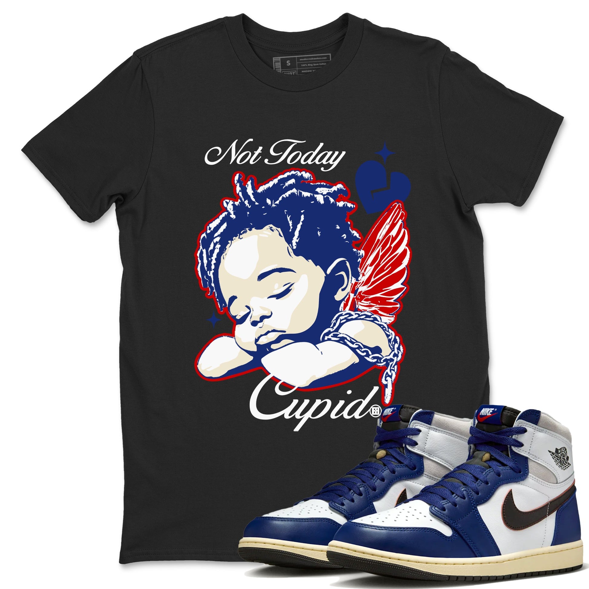 1s Rare Air shirts to match jordans Not Today Cupid sneaker match tees Air Jordan 1 High OG Rare Air Deep Royal Blue match shoes to clothes SNRT Sneaker Tees unisex cotton Black 1 shirts