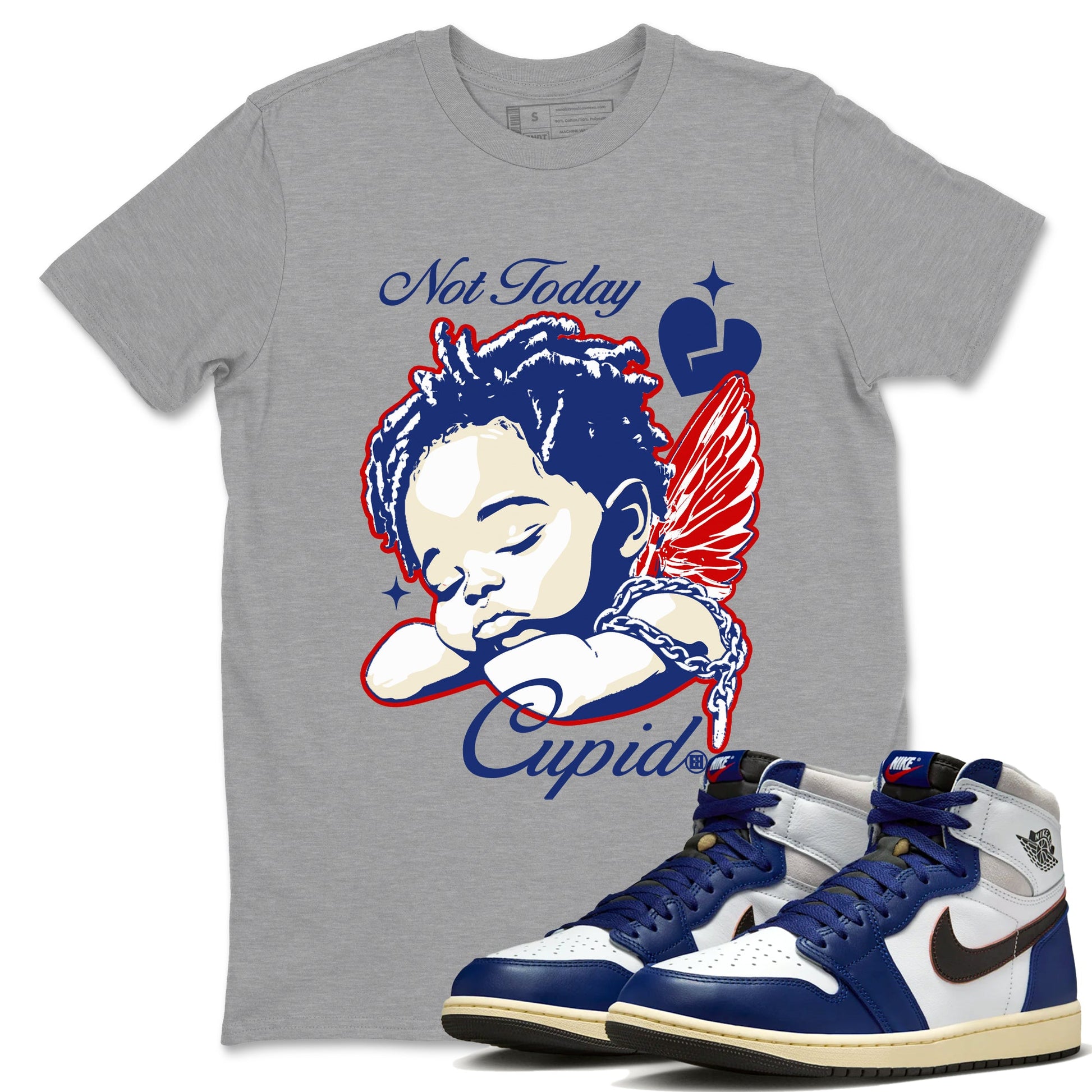 1s Rare Air shirts to match jordans Not Today Cupid sneaker match tees Air Jordan 1 High OG Rare Air Deep Royal Blue match shoes to clothes SNRT Sneaker Tees unisex cotton Heather Grey 1 shirts