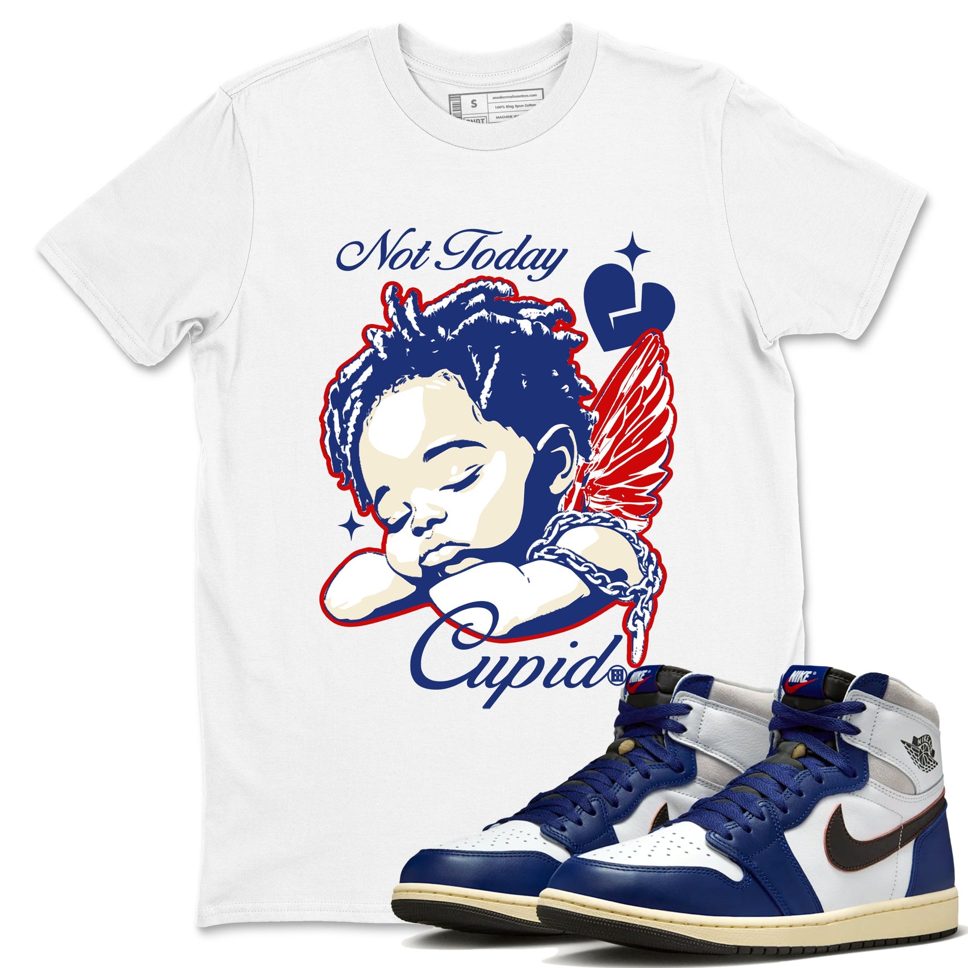 1s Rare Air shirts to match jordans Not Today Cupid sneaker match tees Air Jordan 1 High OG Rare Air Deep Royal Blue match shoes to clothes SNRT Sneaker Tees unisex cotton White 1 shirts