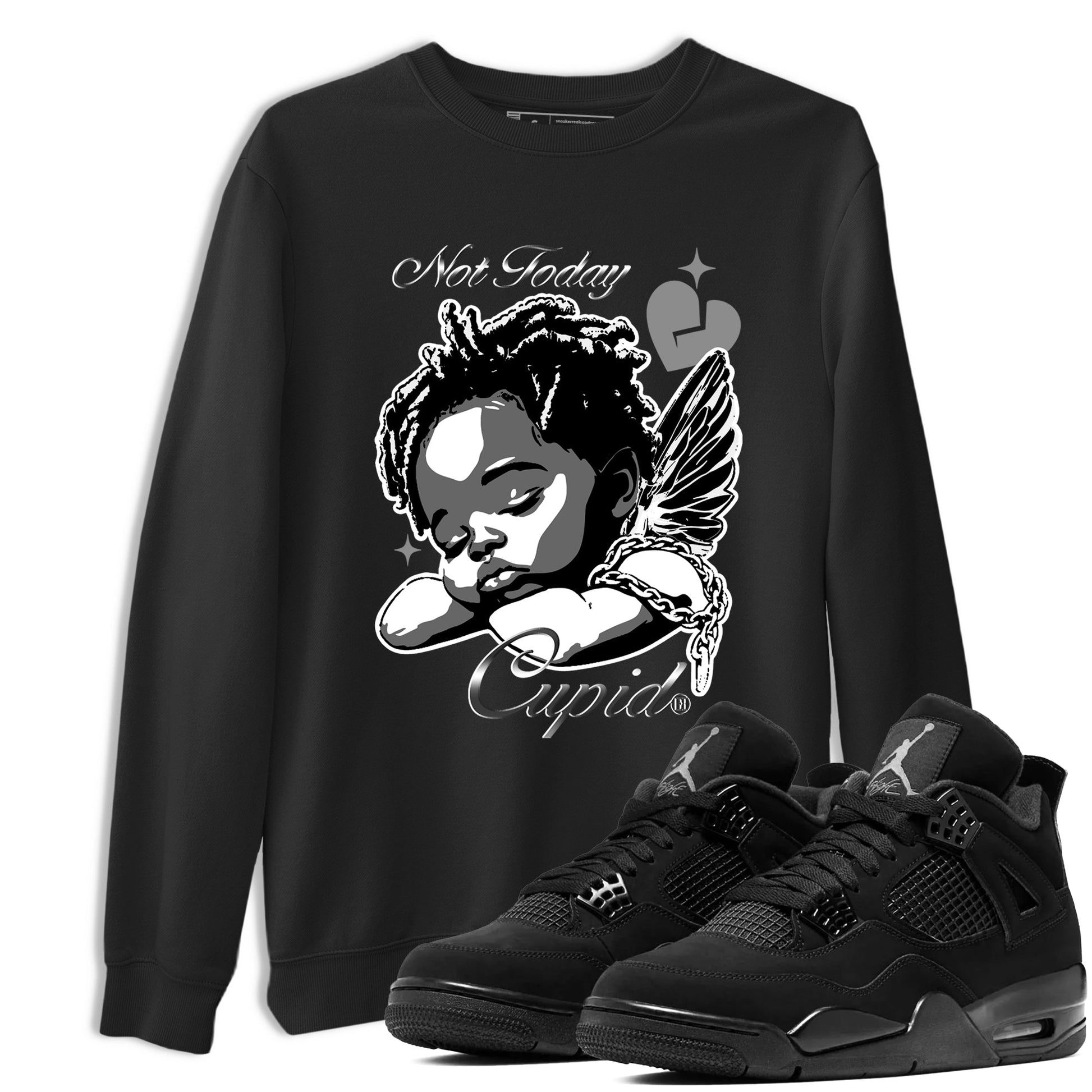 4s Black Cat Sneaker match tees – Sneaker Tees To Match Air Jordan 4 Black Cat Shoes – Not Today Cupid Tee Black 1