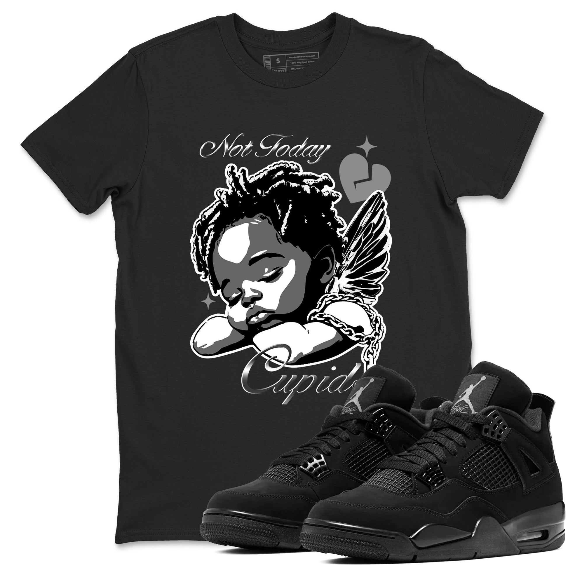 4s Black Cat Sneaker match tees – Sneaker Tees To Match Air Jordan 4 Black Cat Shoes – Not Today Cupid Tee Black 1