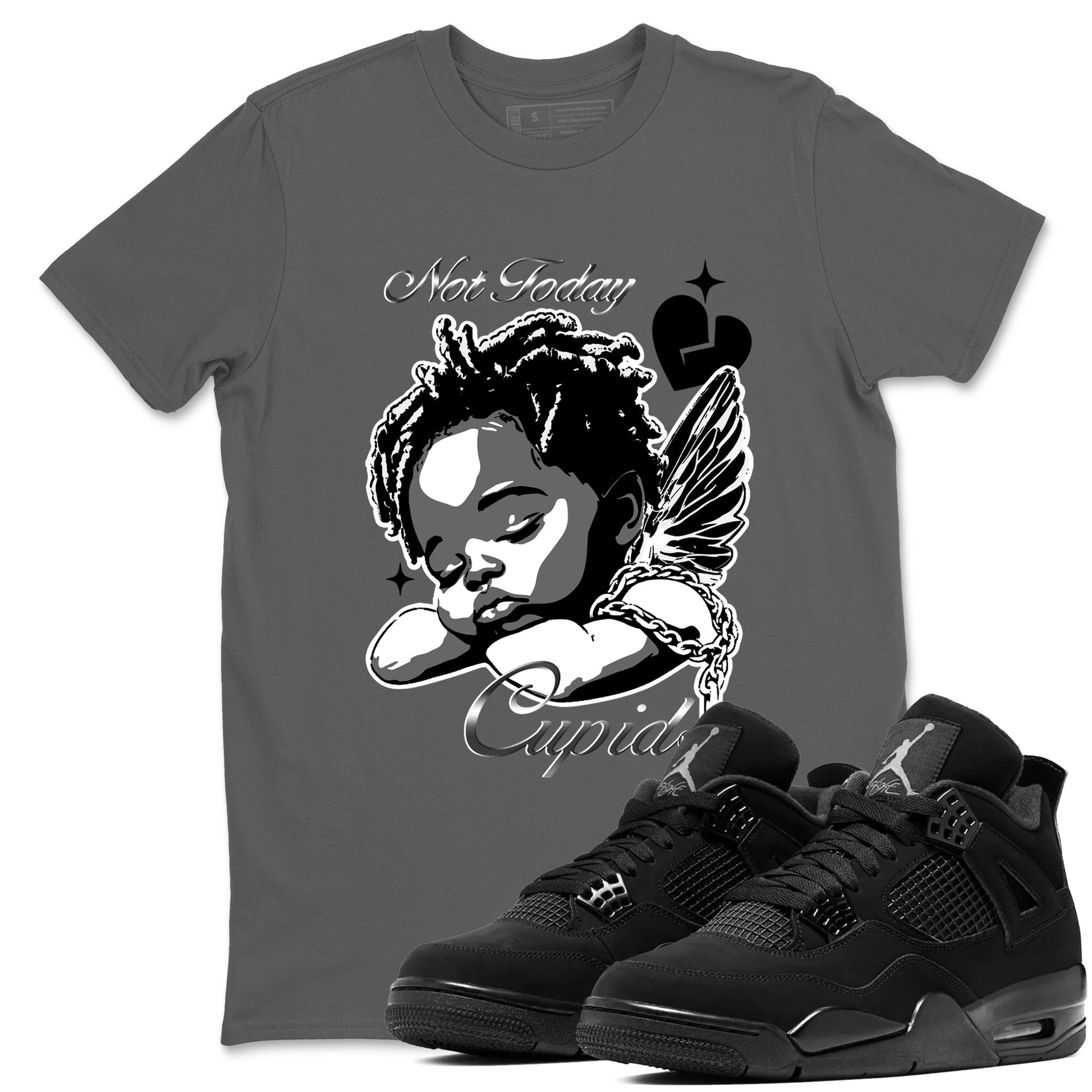 4s Black Cat Sneaker match tees – Sneaker Tees To Match Air Jordan 4 Black Cat Shoes – Not Today Cupid Tee Cool Grey 1