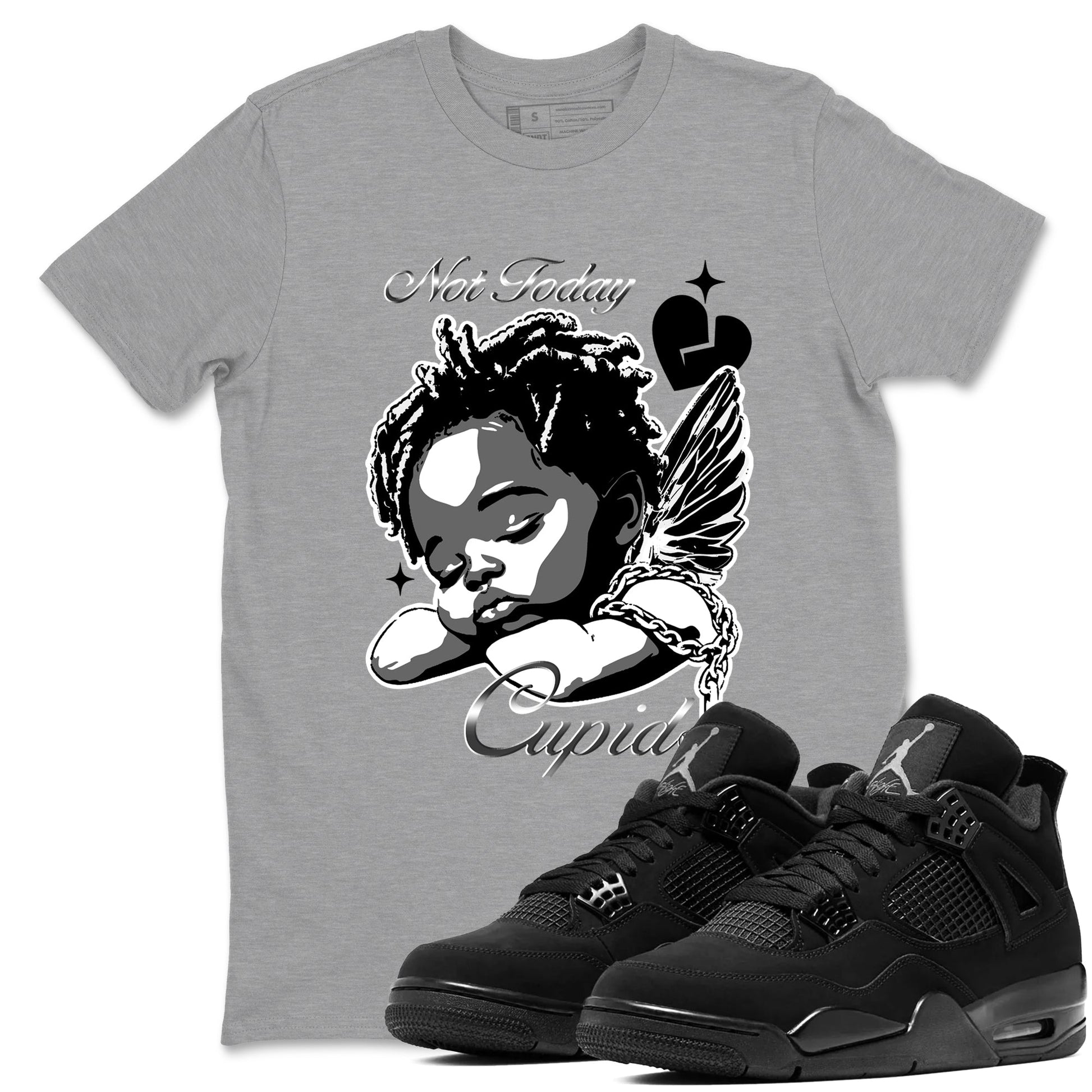 4s Black Cat Sneaker match tees – Sneaker Tees To Match Air Jordan 4 Black Cat Shoes – Not Today Cupid Tee Heather Grey 1