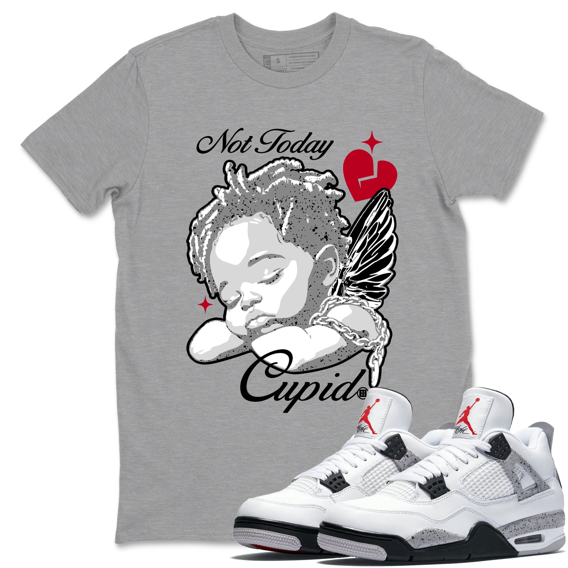 Air Jordan 4 White Cement shirts to match jordans Not Today Cupid graphic tees 4s Retro White Cement match shoes to clothes SNRT Sneaker Tees unisex cotton Heather Grey 1 shirts