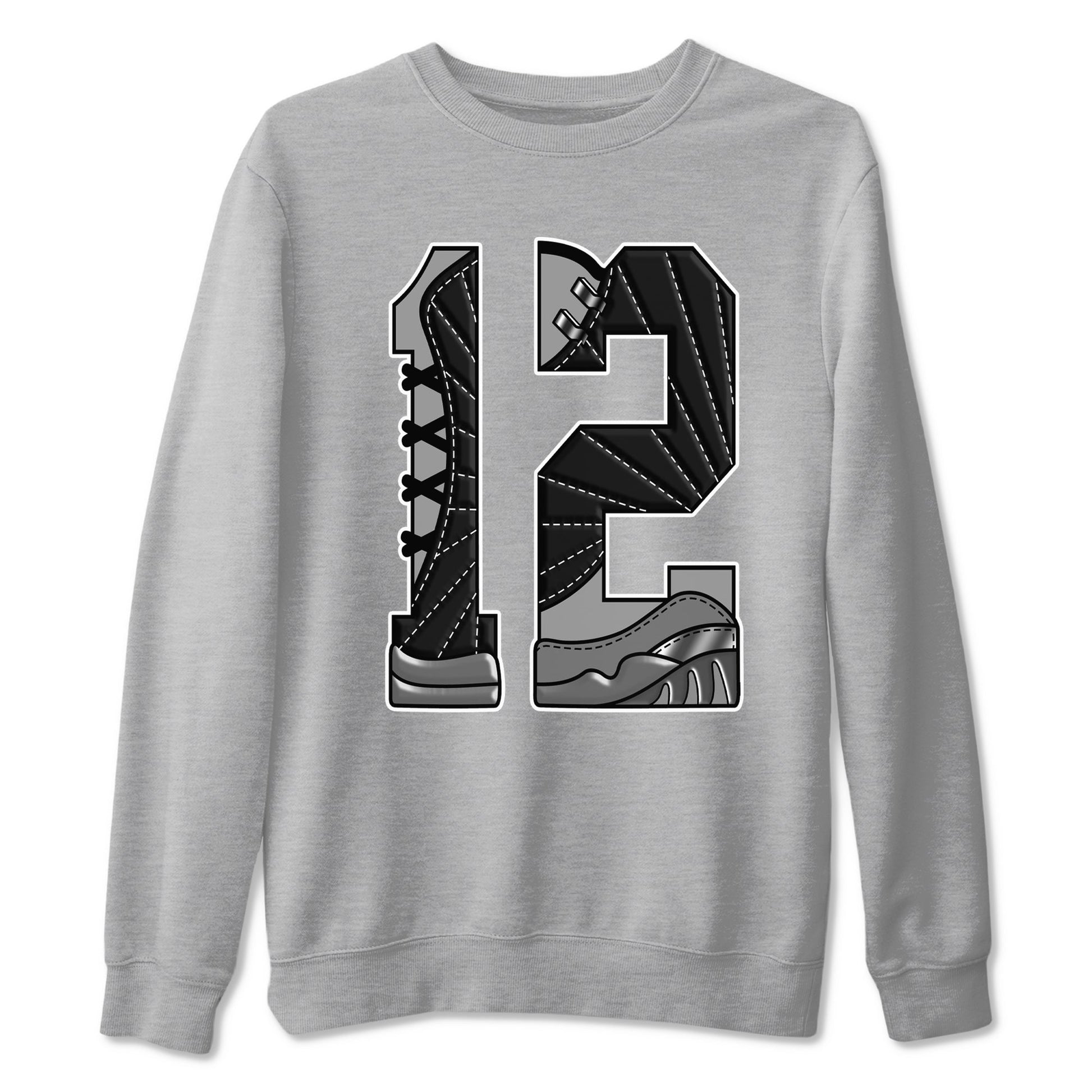 12s Black Wolf Grey shirts to match jordans Number 12 sneaker match tees Air Jordan 12 Black Wolf Grey SNRT Sneaker Release Tees unisex cotton Heather Grey 2 crew neck shirts