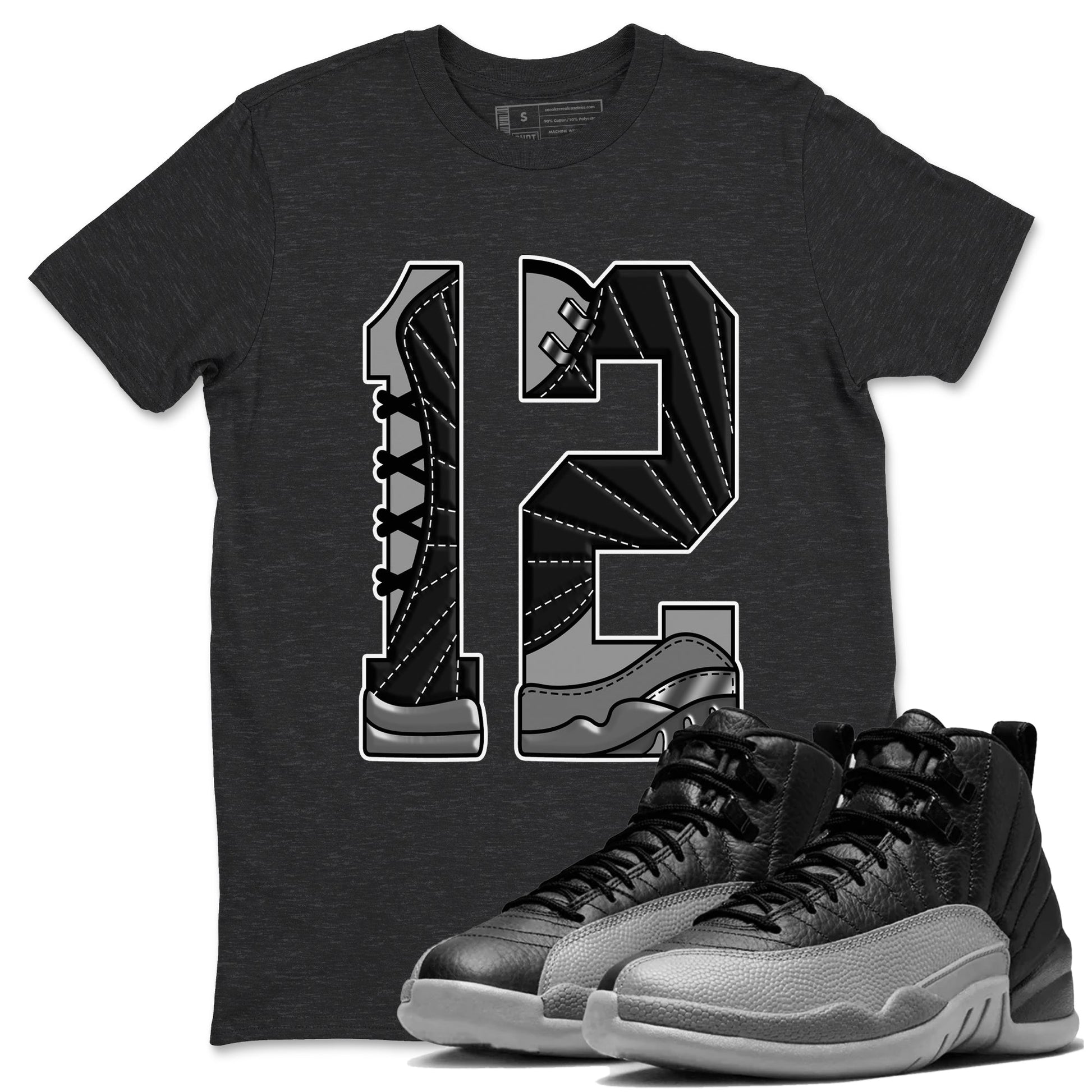 12s Black Wolf Grey shirts to match jordans Number 12 sneaker match tees Air Jordan 12 Black Wolf Grey SNRT Sneaker Release Tees unisex cotton Charcoal Heather 1 crew neck shirts