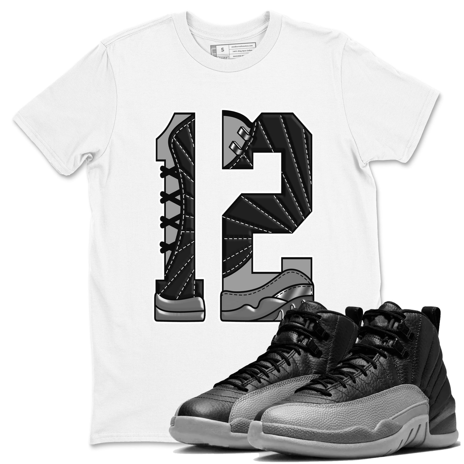 12s Black Wolf Grey shirts to match jordans Number 12 sneaker match tees Air Jordan 12 Black Wolf Grey SNRT Sneaker Release Tees unisex cotton White 1 crew neck shirts
