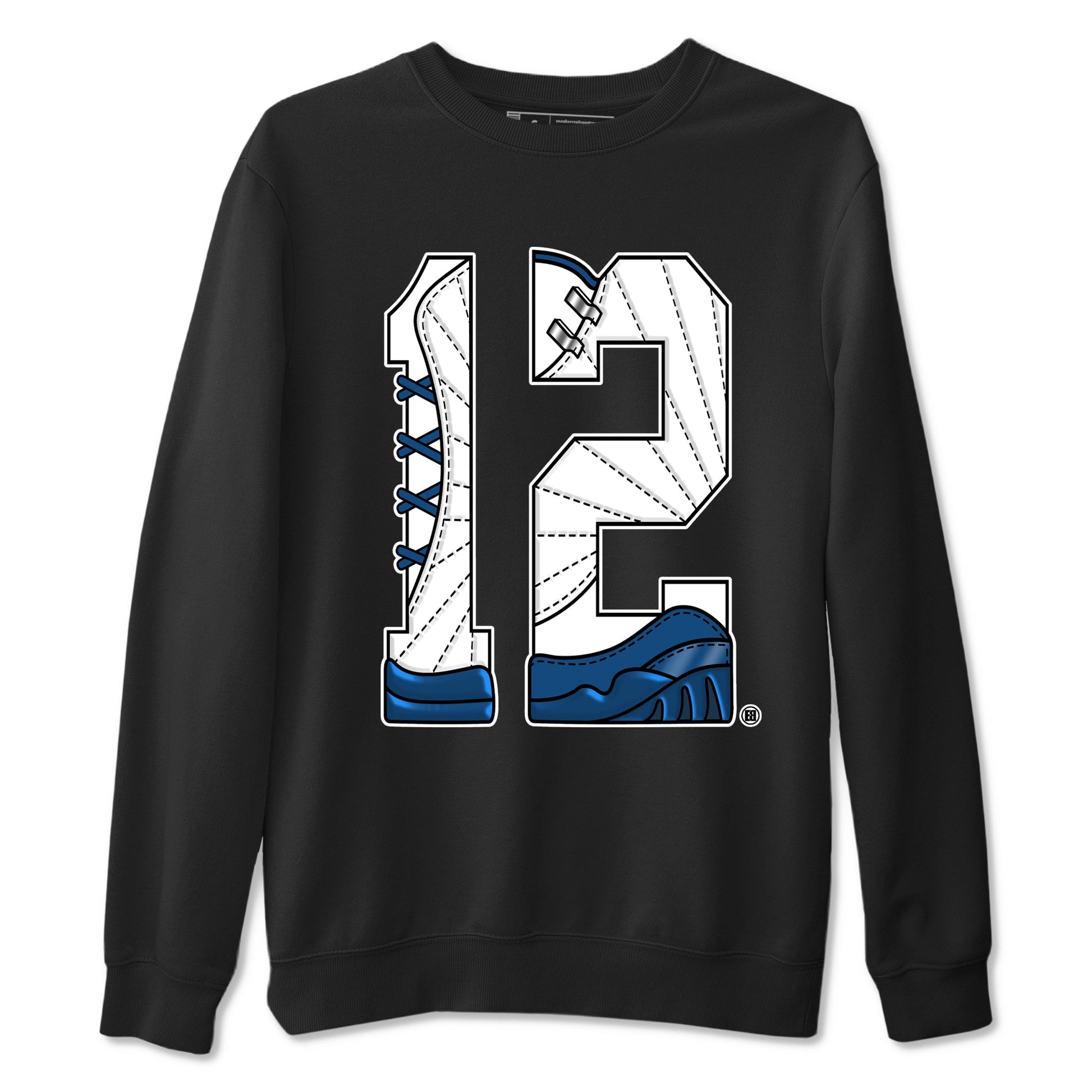 Number 12 sneaker match t-shirt styled to complete your fit with the Air Jordan 12 French Blue sneakers, graphic shirts in Black 2.