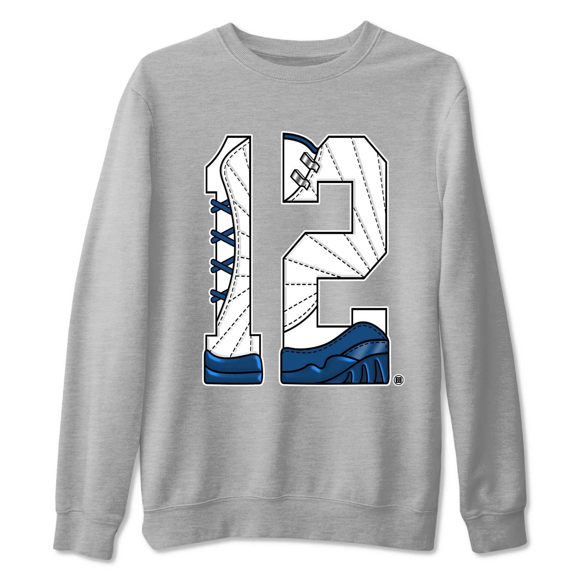 Number 12 sneaker match t-shirt styled to complete your fit with the Air Jordan 12 French Blue sneakers, graphic shirts in Heather Grey 2.