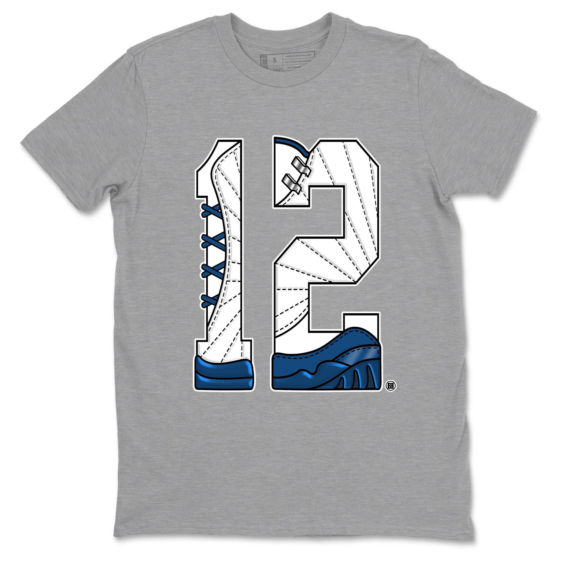 Number 12 sneaker match t-shirt styled to complete your fit with the Air Jordan 12 French Blue sneakers, graphic shirts in Heather Grey 2.