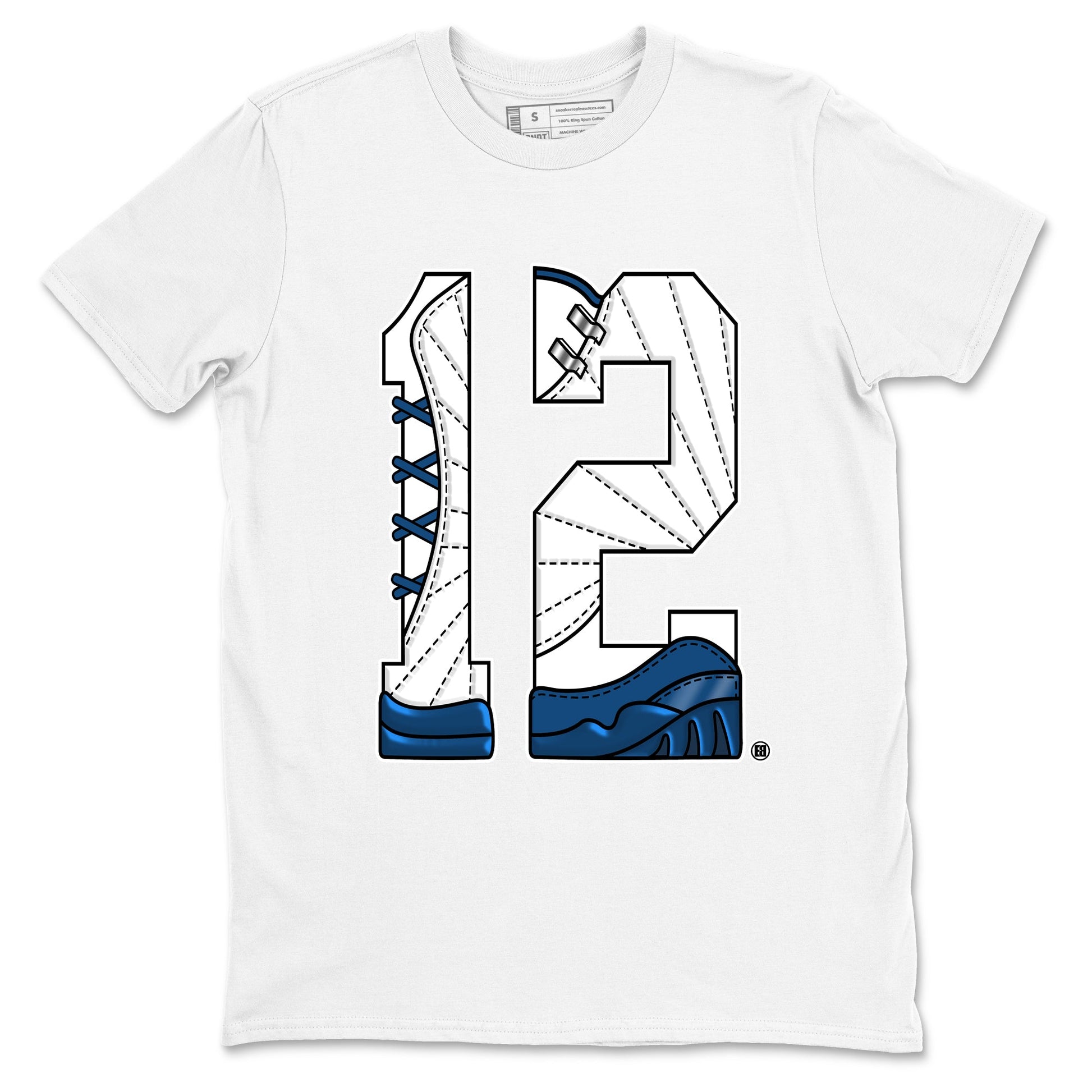 Number 12 sneaker match t-shirt styled to complete your fit with the Air Jordan 12 French Blue sneakers, graphic shirts in White 2.