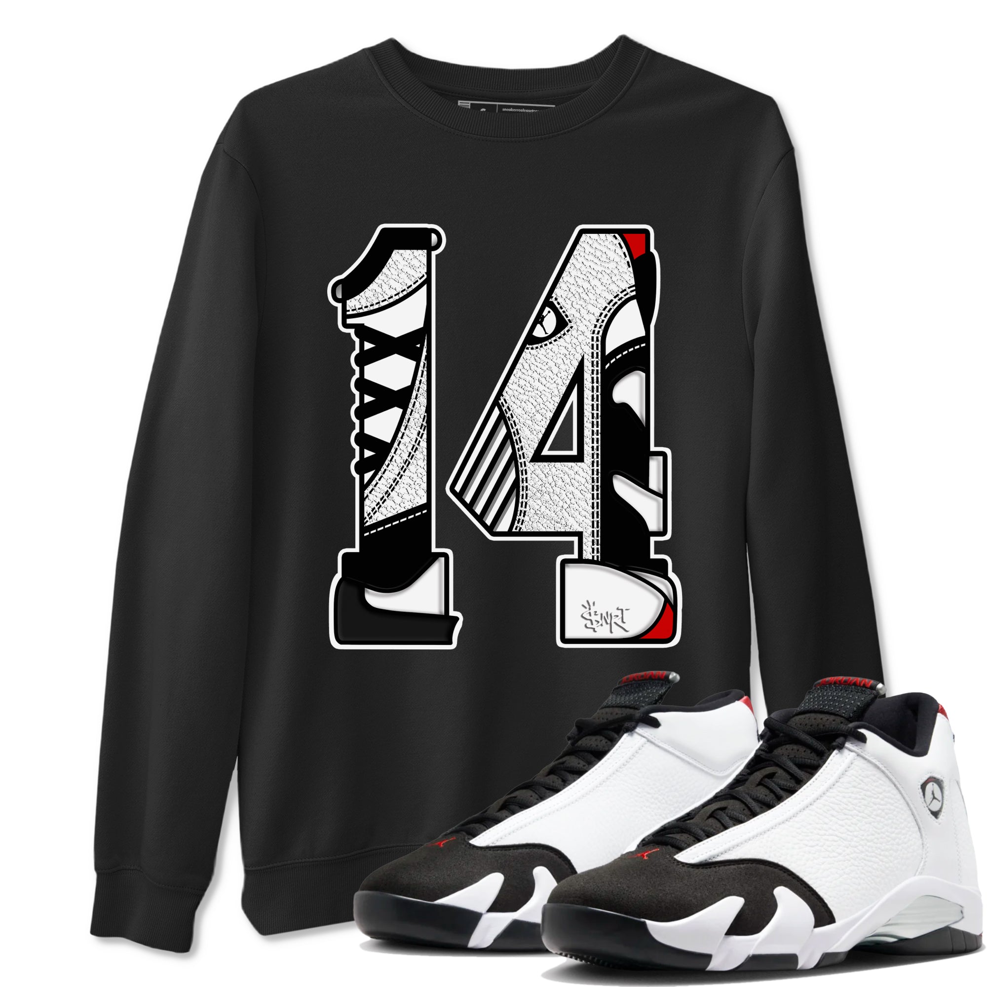 Number 14 SNRT Sneaker Tees Air Jordan 14 Black Toe SNRT Sneaker T shirts