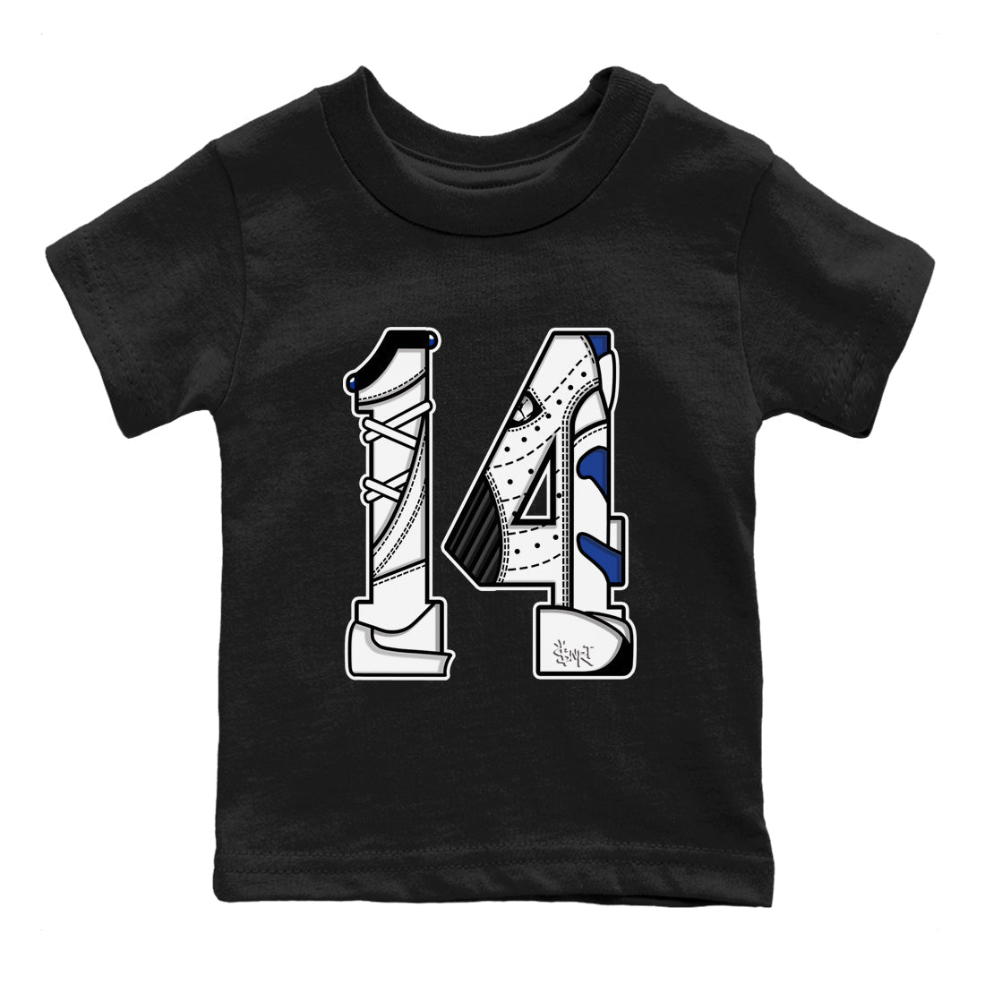 14s Hyper Royal t shirts to match sneakers Number 14 sneaker match tees Air Jordan 14 Hyper Royal shirt SNRT Sneaker Tees Youth Baby Black 2 tee