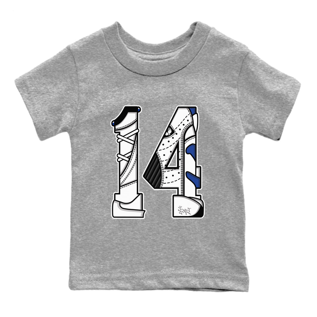 14s Hyper Royal t shirts to match sneakers Number 14 sneaker match tees Air Jordan 14 Hyper Royal shirt SNRT Sneaker Tees Youth Baby Heather Grey 2 tee