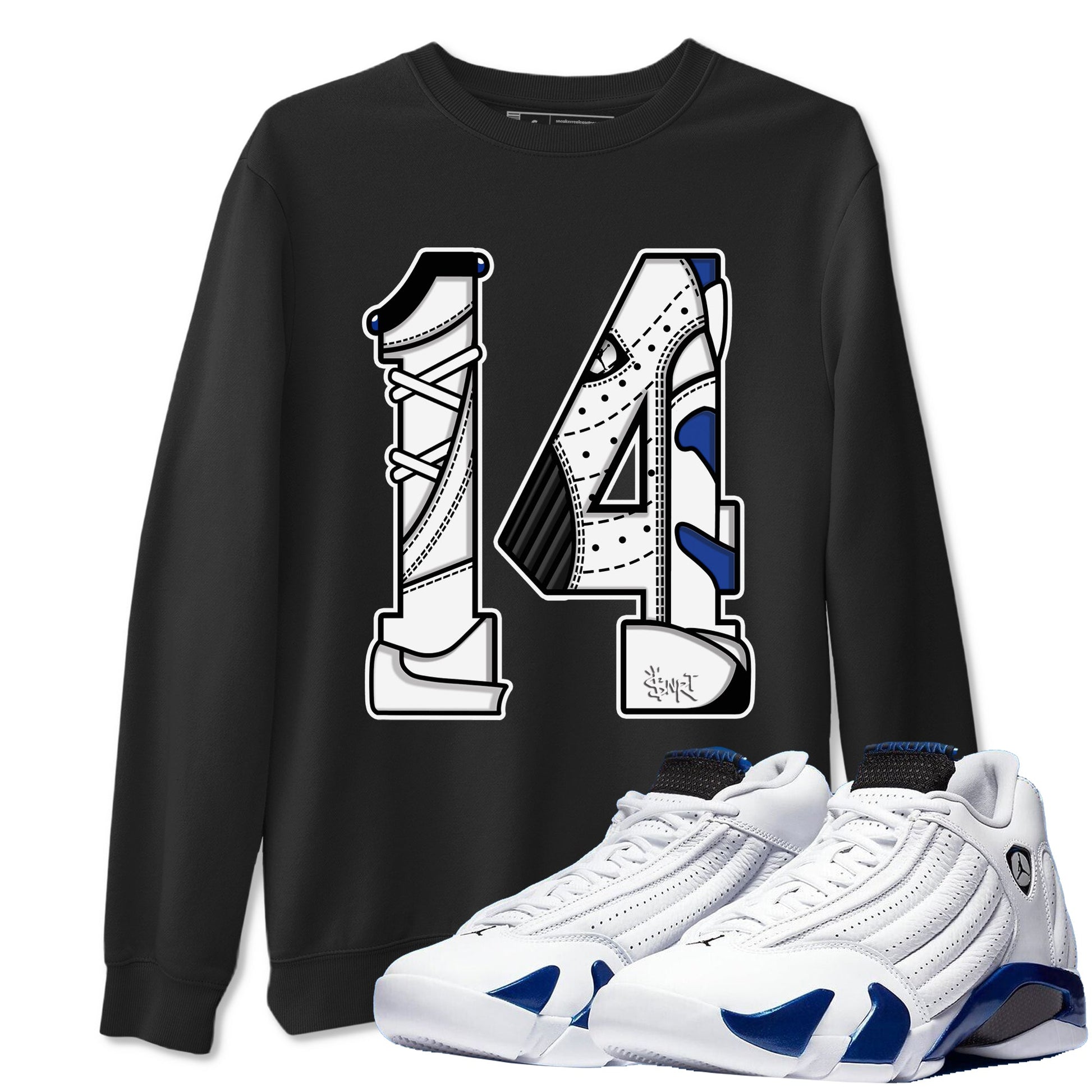 14s Hyper Royal t shirts to match sneakers Number 14 sneaker match tees Air Jordan 14 Hyper Royal shirt SNRT Sneaker Tees unisex cotton Black 1 shirts