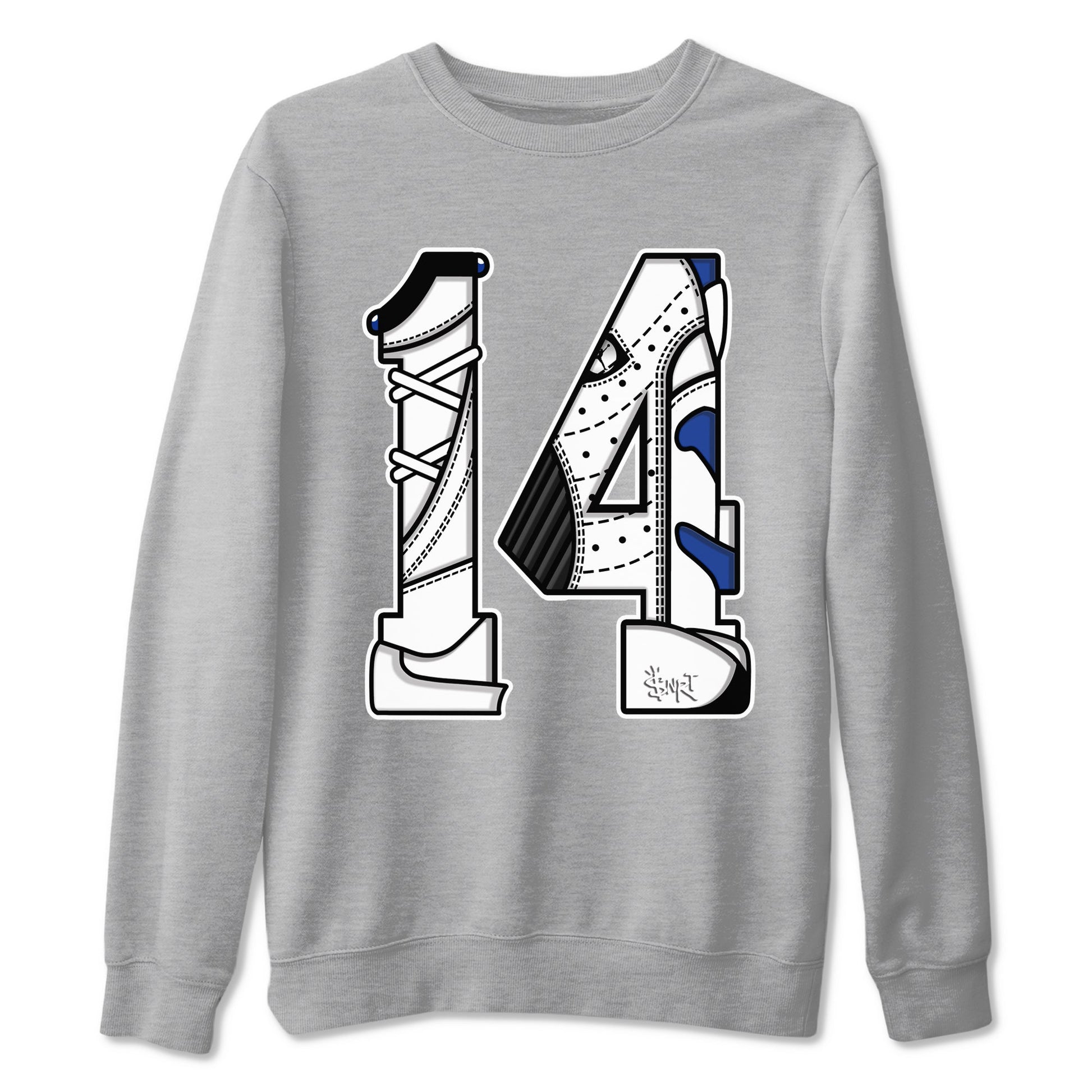 14s Hyper Royal t shirts to match sneakers Number 14 sneaker match tees Air Jordan 14 Hyper Royal shirt SNRT Sneaker Tees unisex cotton Heather Grey 2 shirts
