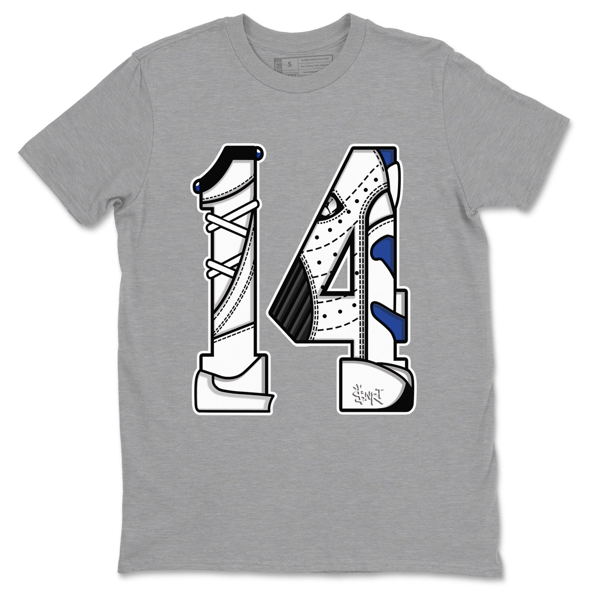 14s Hyper Royal t shirts to match sneakers Number 14 sneaker match tees Air Jordan 14 Hyper Royal shirt SNRT Sneaker Tees unisex cotton Heather Grey 2 shirts
