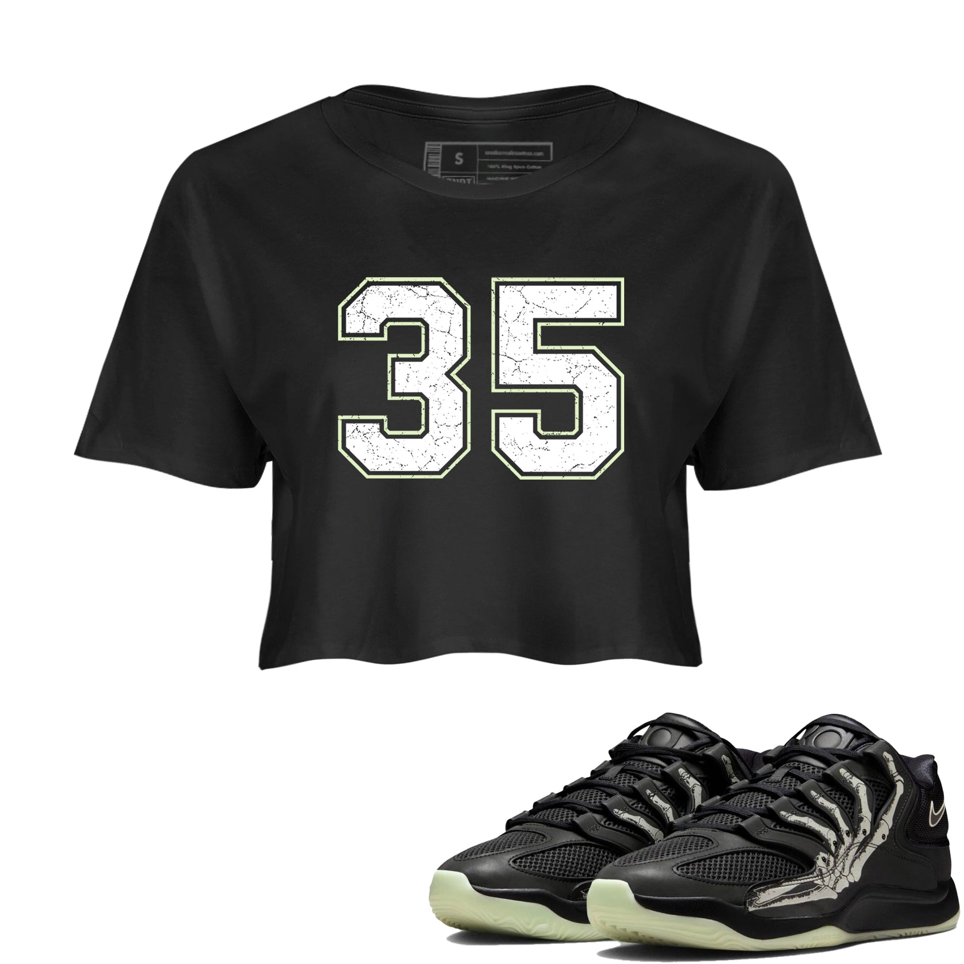 Sneaker Threads – Sneaker Tees To Match Nike KD 18 Halloween – Number 35 Crop Tee Black 1. Perfect for Jordan releases 2025 colorways. Perfect for Kevin Durant sneaker releases and Halloween 2025 colorways.