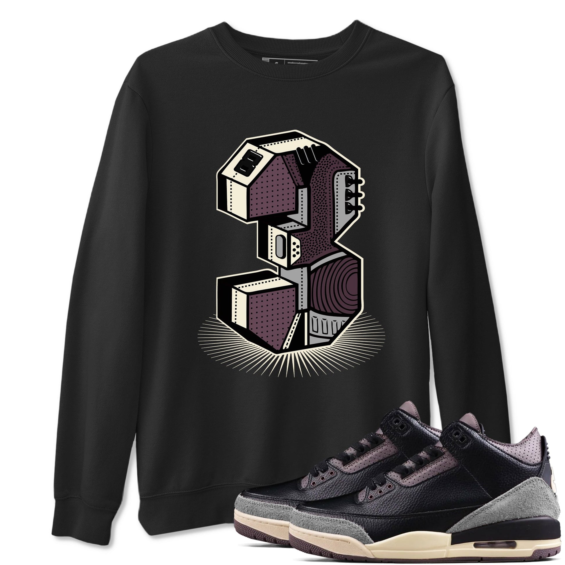 AJ3 A Ma Maniere x Black shirts to match jordans Number Statue sneaker match tees A Ma Maniere x Air Jordan 3 “Black” SNRT Sneaker Tees streetwear brand Black 1 unisex cotton tee
