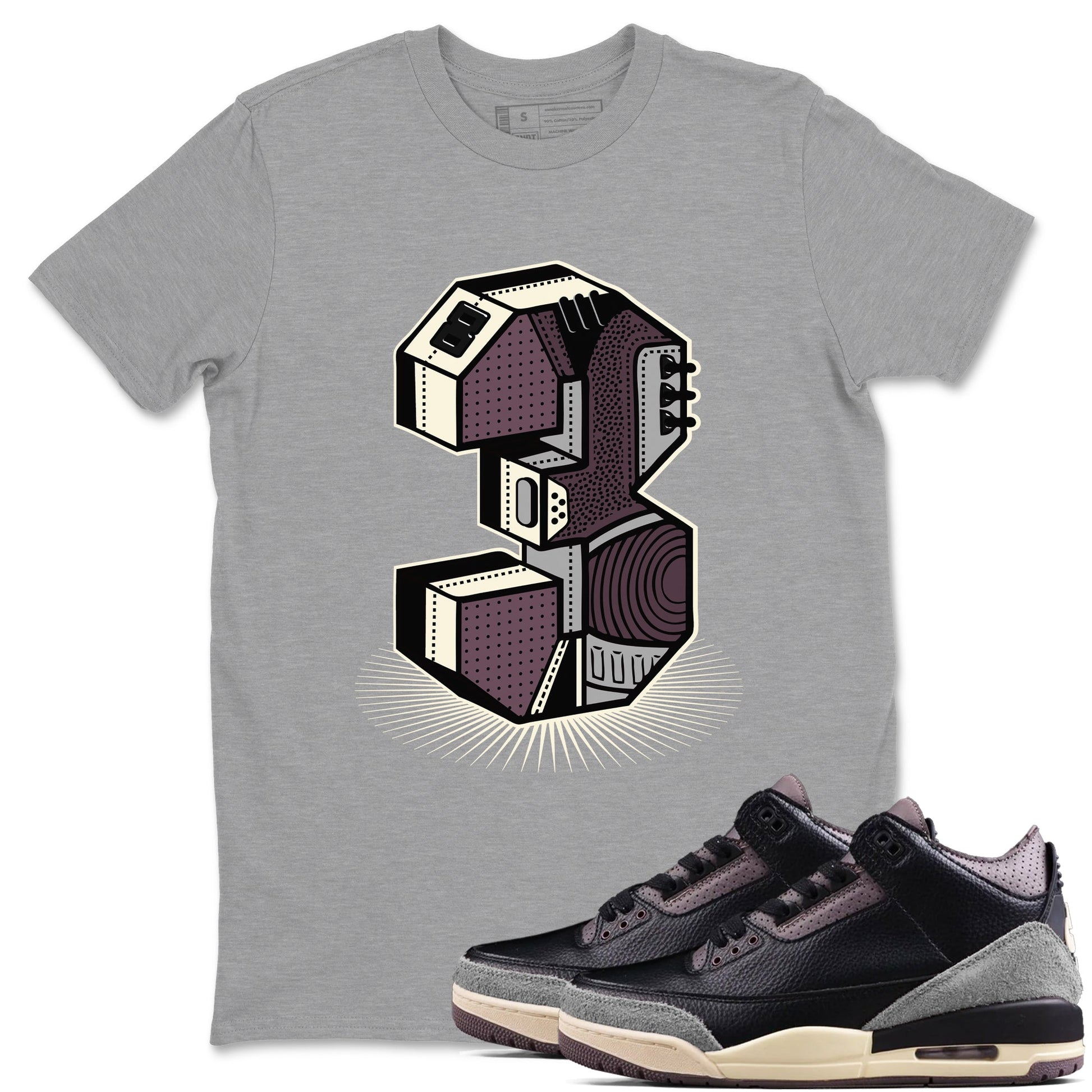 AJ3 A Ma Maniere x Black shirts to match jordans Number Statue sneaker match tees A Ma Maniere x Air Jordan 3 “Black” SNRT Sneaker Tees streetwear brand Heather Grey 1 unisex cotton tee