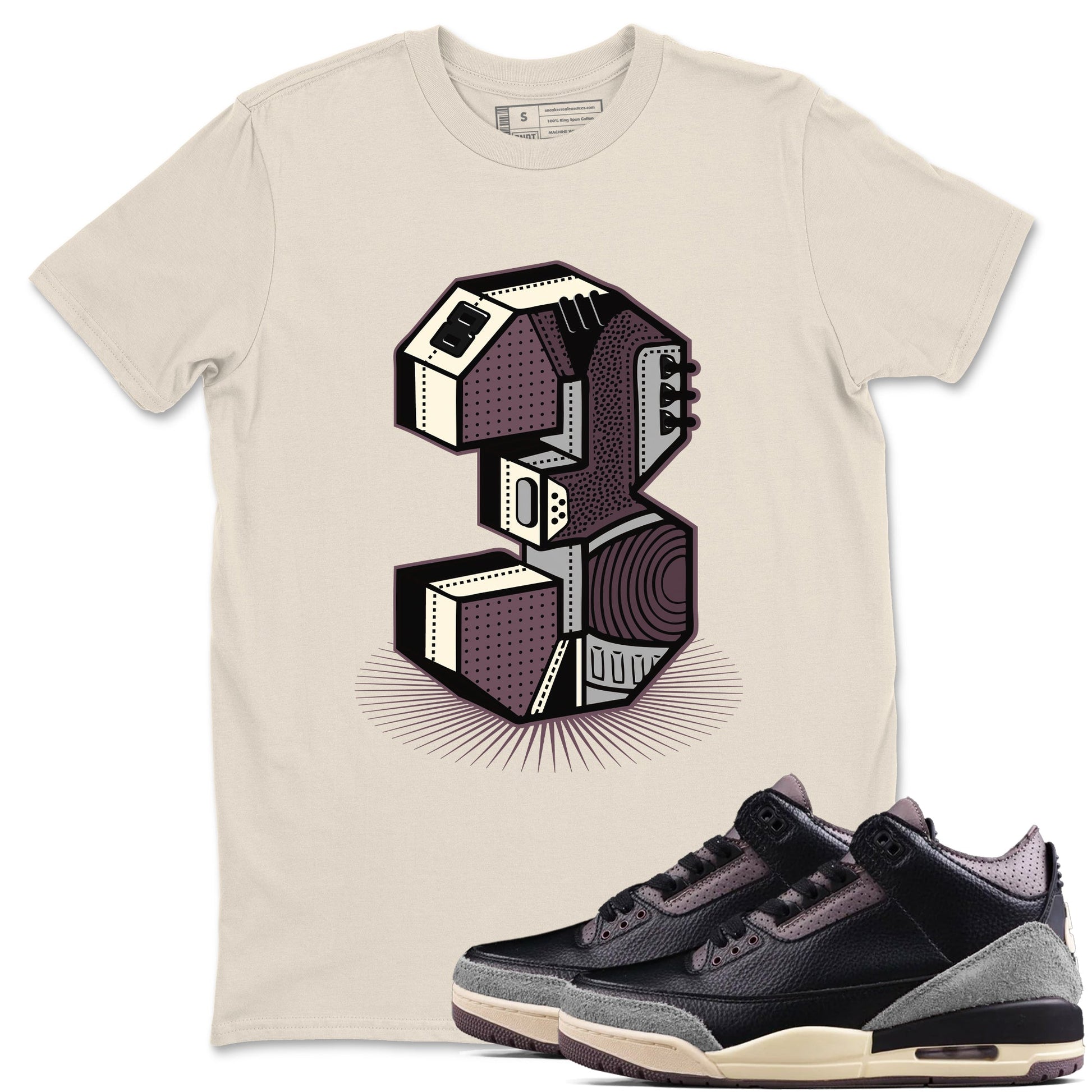 AJ3 A Ma Maniere x Black shirts to match jordans Number Statue sneaker match tees A Ma Maniere x Air Jordan 3 “Black” SNRT Sneaker Tees streetwear brand Natural 1 unisex cotton tee