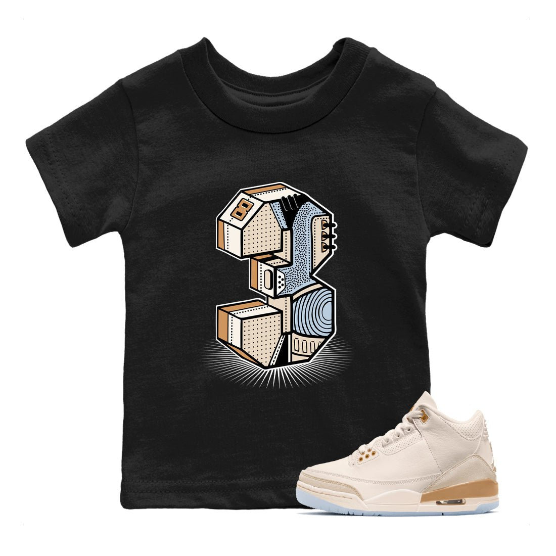 Sneaker match tees – Sneaker Tees To Match Air Jordan 3 Champagne and Oysters Shoes – Number Statue Kids T-Shirt Black 1
